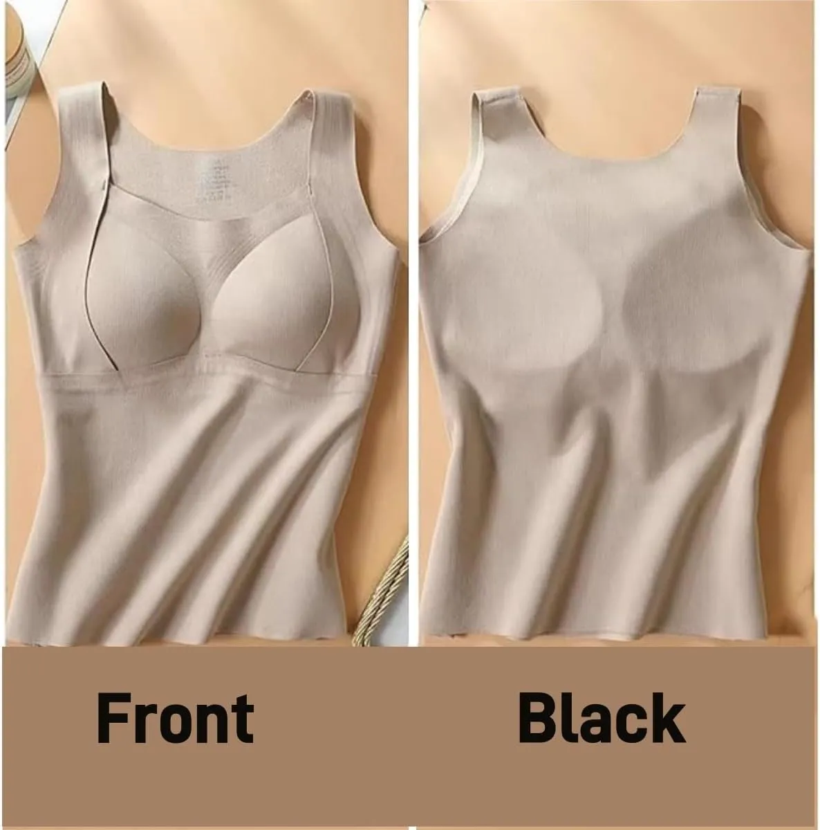 Thickened Warm Tank Top with Shelf Bra,Women Soft Sleeveless Camisole Base Layer,Fleece Lined Vest with Built - in Bra