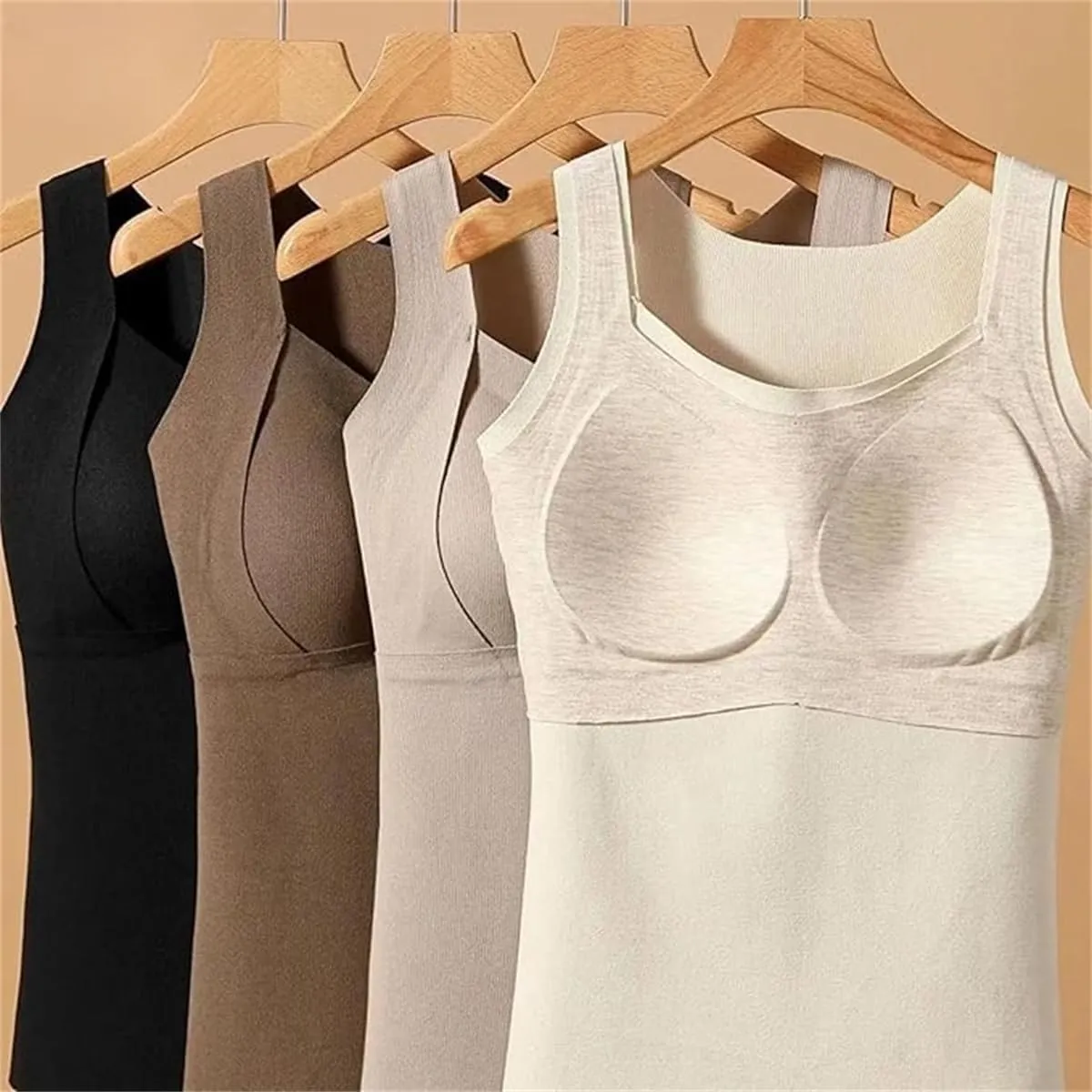 Thickened Warm Tank Top with Shelf Bra,Women Soft Sleeveless Camisole Base Layer,Fleece Lined Vest with Built - in Bra