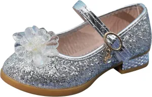 Toddler Girls Dress Flat Glitter Princess Shoe Rhinstone Bowknot Mary Jane Low Heels Wedding Prom Shoes for Kids