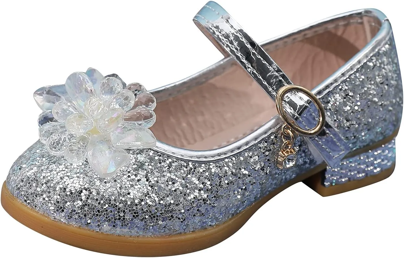 Toddler Girls Dress Flat Glitter Princess Shoe Rhinstone Bowknot Mary Jane Low Heels Wedding Prom Shoes for Kids