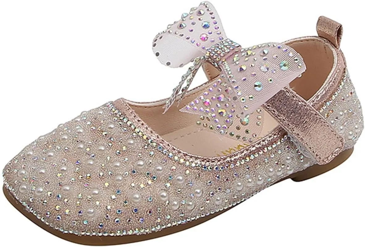 Toddler Girls Dress Shoes Cute Bowknot Sparkle Mary Jane Shoes Flower Girl Shoes for Weeding Birthday Kids Dress Shoes