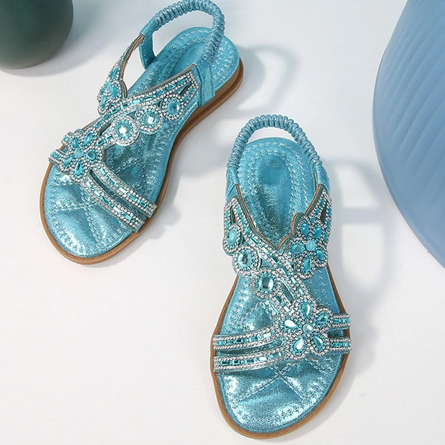 Toddler Girls Rhinestones Sandals Fancy Pearl Flats Soft Open Toe Formal Princess Sandals Kids Summer Dress Shoes for Party