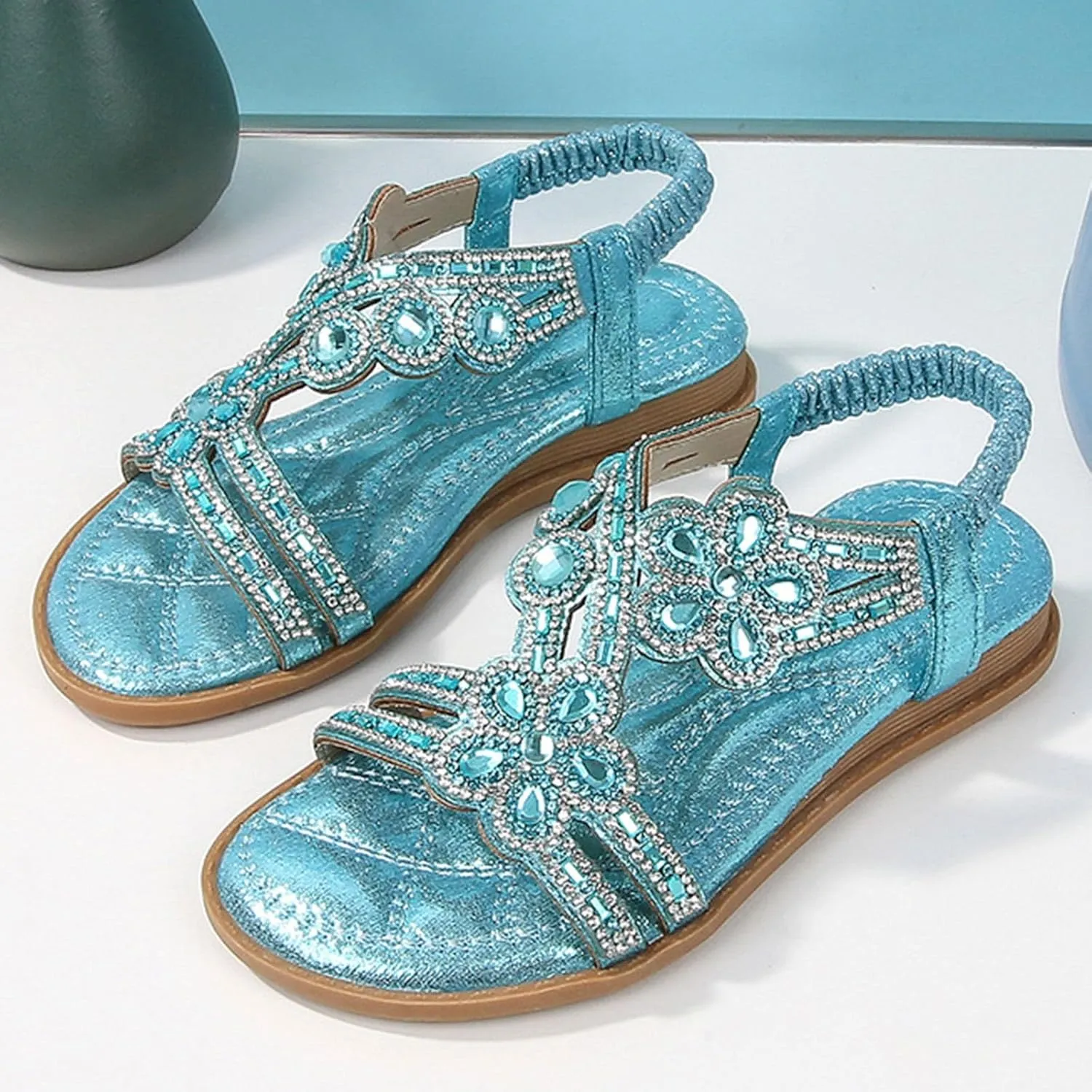 Toddler Girls Rhinestones Sandals Fancy Pearl Flats Soft Open Toe Formal Princess Sandals Kids Summer Dress Shoes for Party