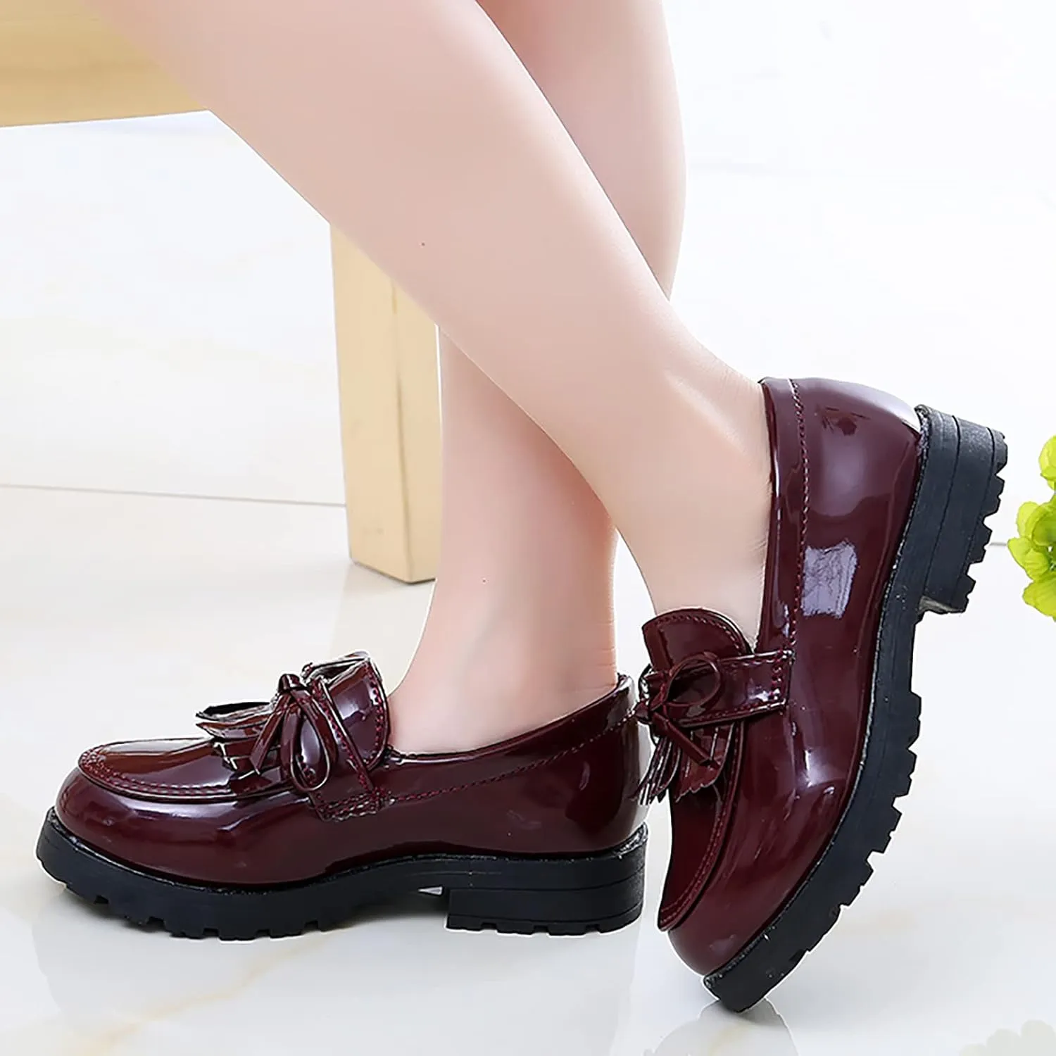 Toddler Skate Shoes for Boys Kids Girls Non Slip Leather Sneaker with Bow Childrens Dress Dance School Flat Sport Shoes