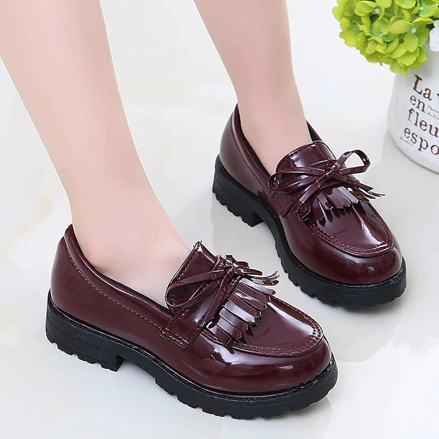 Toddler Skate Shoes for Boys Kids Girls Non Slip Leather Sneaker with Bow Childrens Dress Dance School Flat Sport Shoes