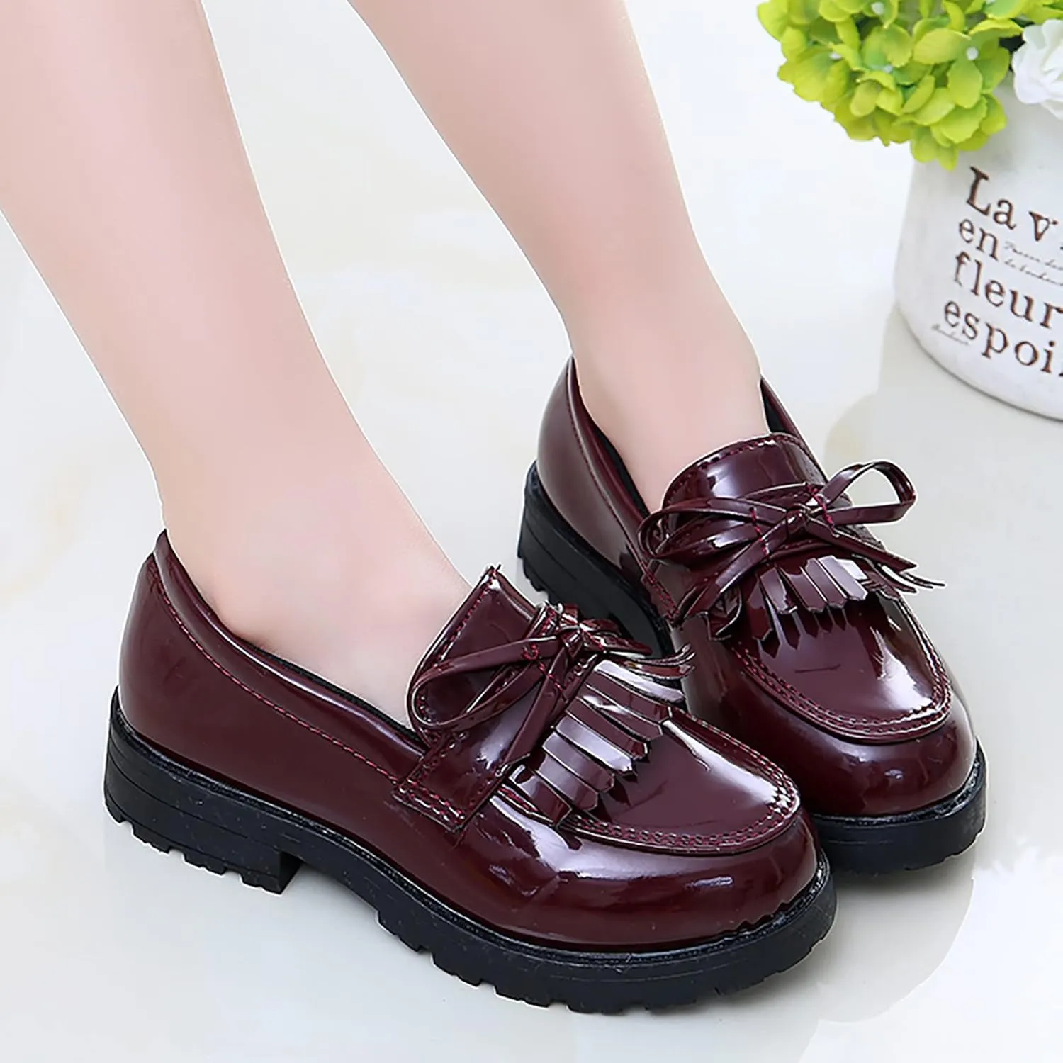 Toddler Skate Shoes for Boys Kids Girls Non Slip Leather Sneaker with Bow Childrens Dress Dance School Flat Sport Shoes