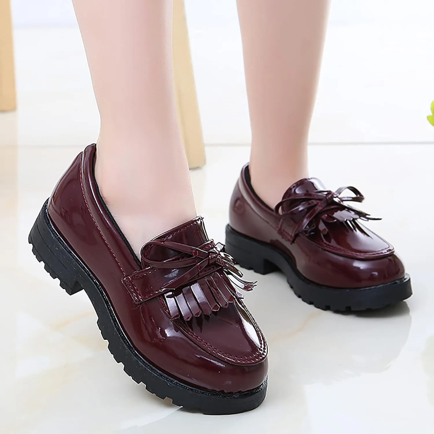 Toddler Skate Shoes for Boys Kids Girls Non Slip Leather Sneaker with Bow Childrens Dress Dance School Flat Sport Shoes