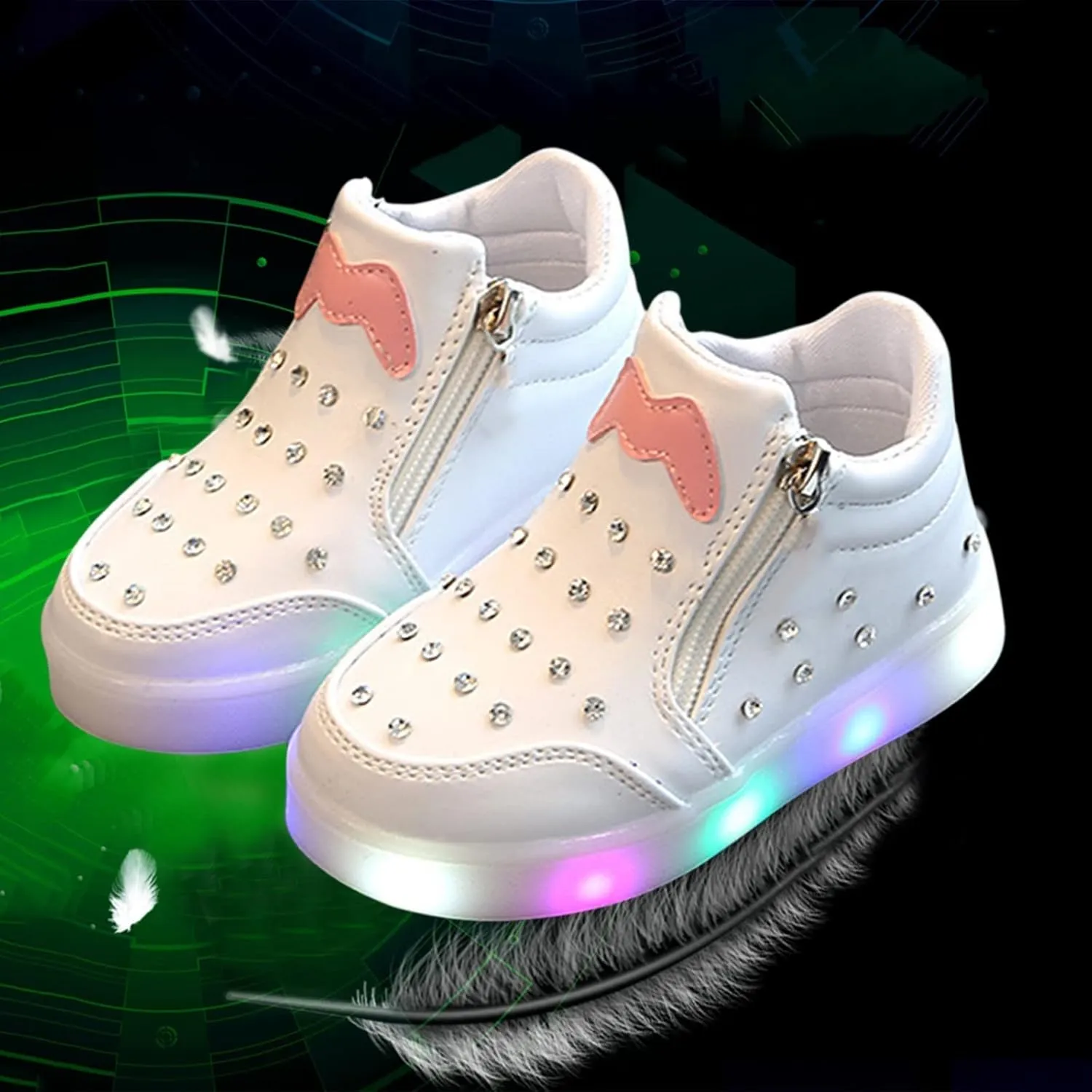 Toddler Soft Sole Sneaker Boys Girls Kids Bow Side Zipper Glitter Sport Shoes Outdoor Running Non Slip Shoes Spring