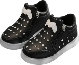 Toddler Soft Sole Sneaker Boys Girls Kids Bow Side Zipper Glitter Sport Shoes Outdoor Running Non Slip Shoes Spring