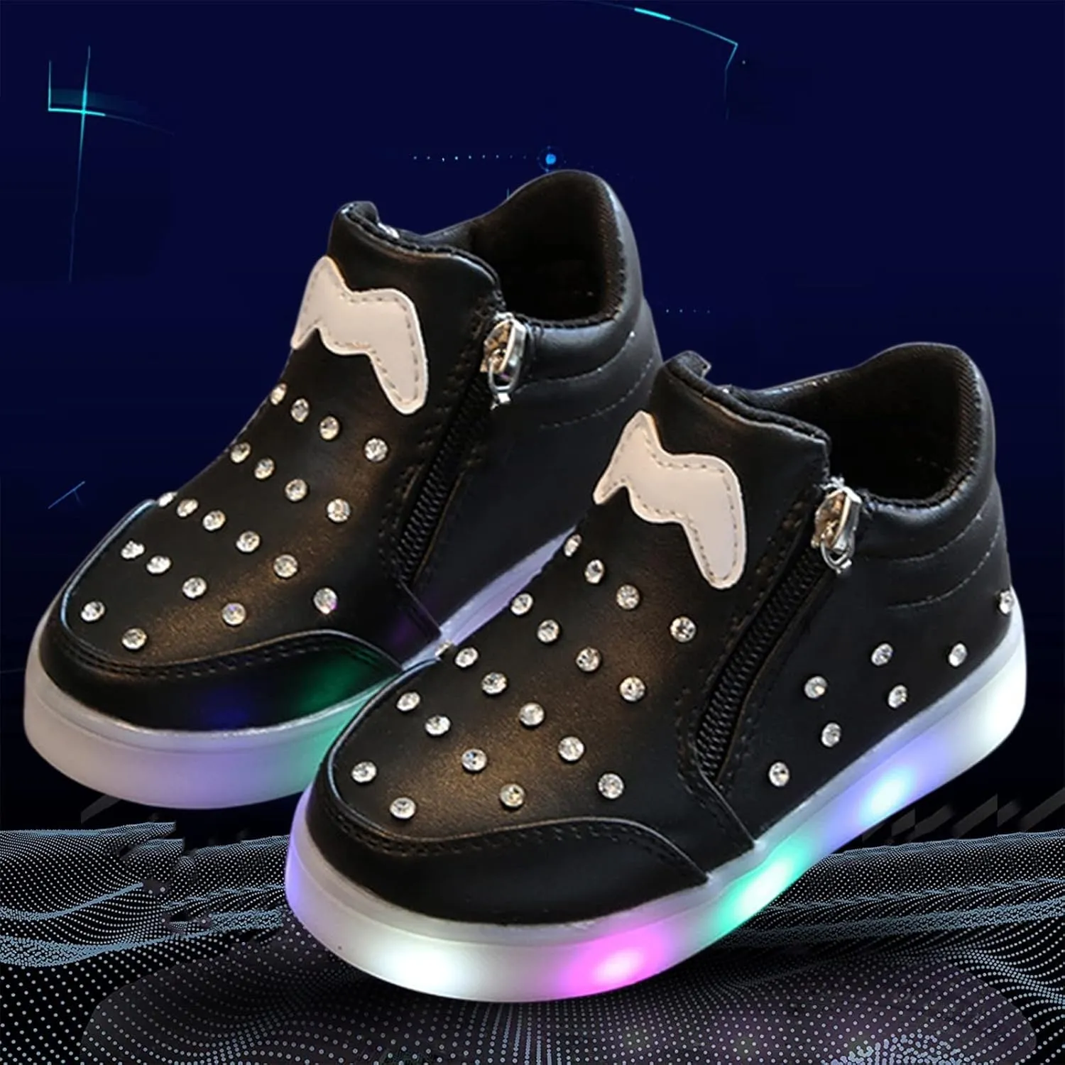 Toddler Soft Sole Sneaker Boys Girls Kids Bow Side Zipper Glitter Sport Shoes Outdoor Running Non Slip Shoes Spring