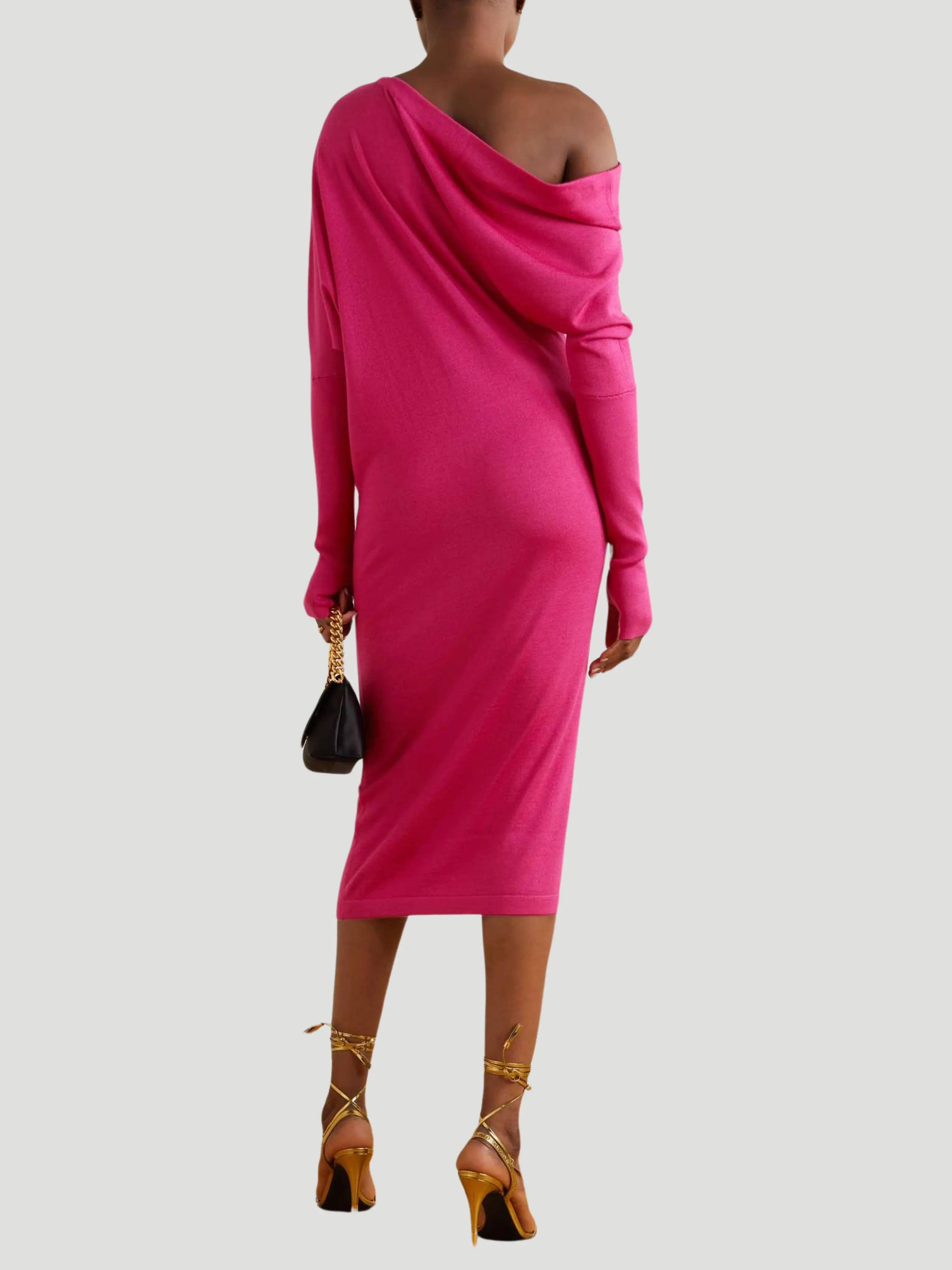 Tom Ford One-Shoulder Cashmere and Silk-Blend Midi Dress