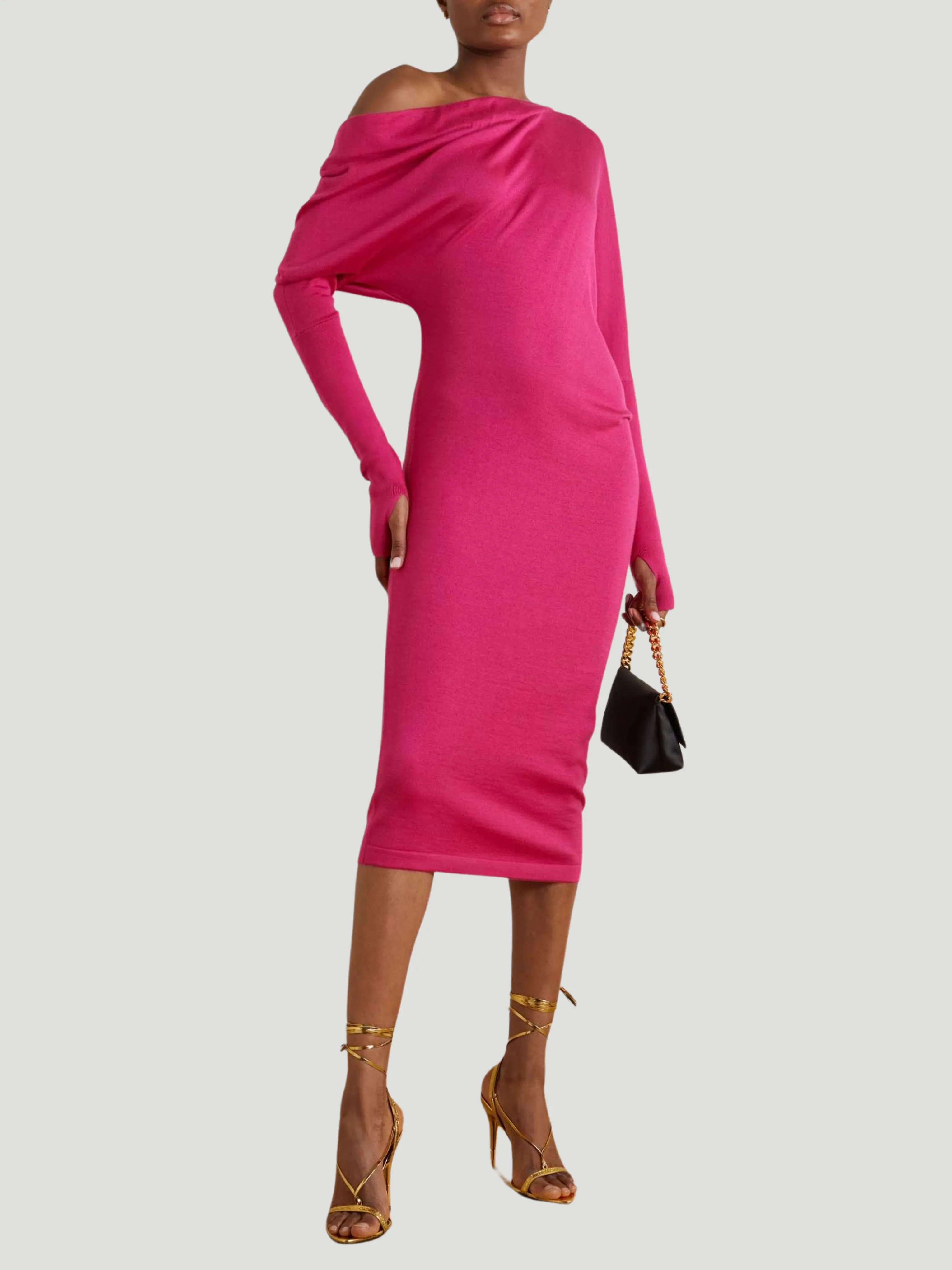 Tom Ford One-Shoulder Cashmere and Silk-Blend Midi Dress
