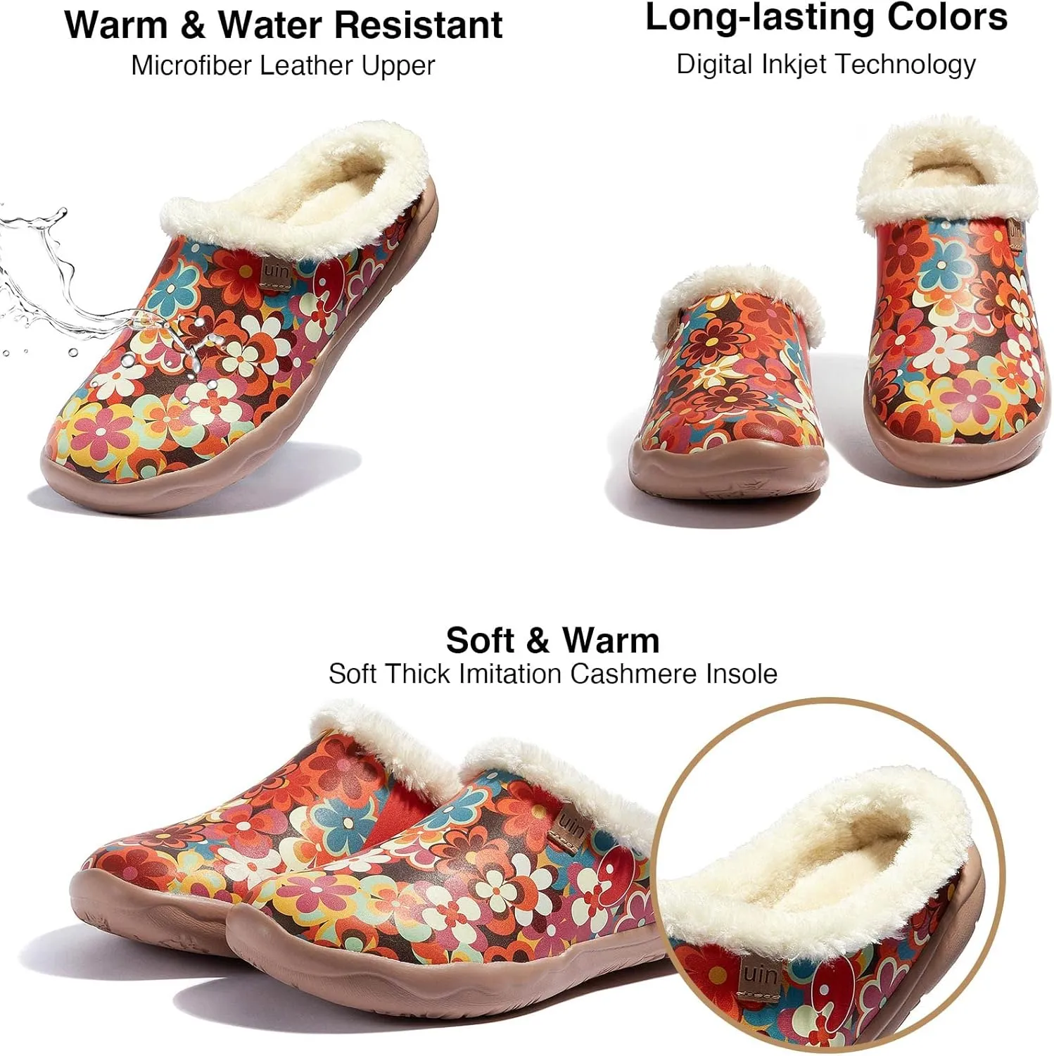 UIN Women's Mules Fashion Comfort Travel Art Painted Chunky Shoes Wide Toe Casual Household Slippers Slip On Loafers