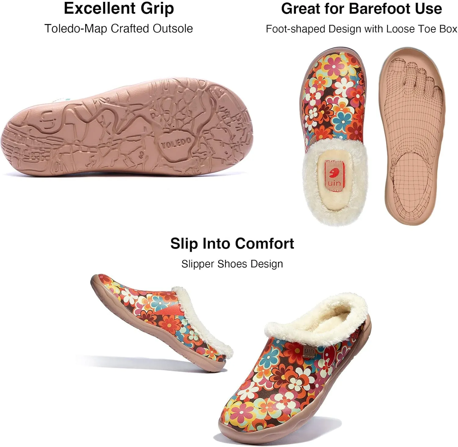 UIN Women's Mules Fashion Comfort Travel Art Painted Chunky Shoes Wide Toe Casual Household Slippers Slip On Loafers