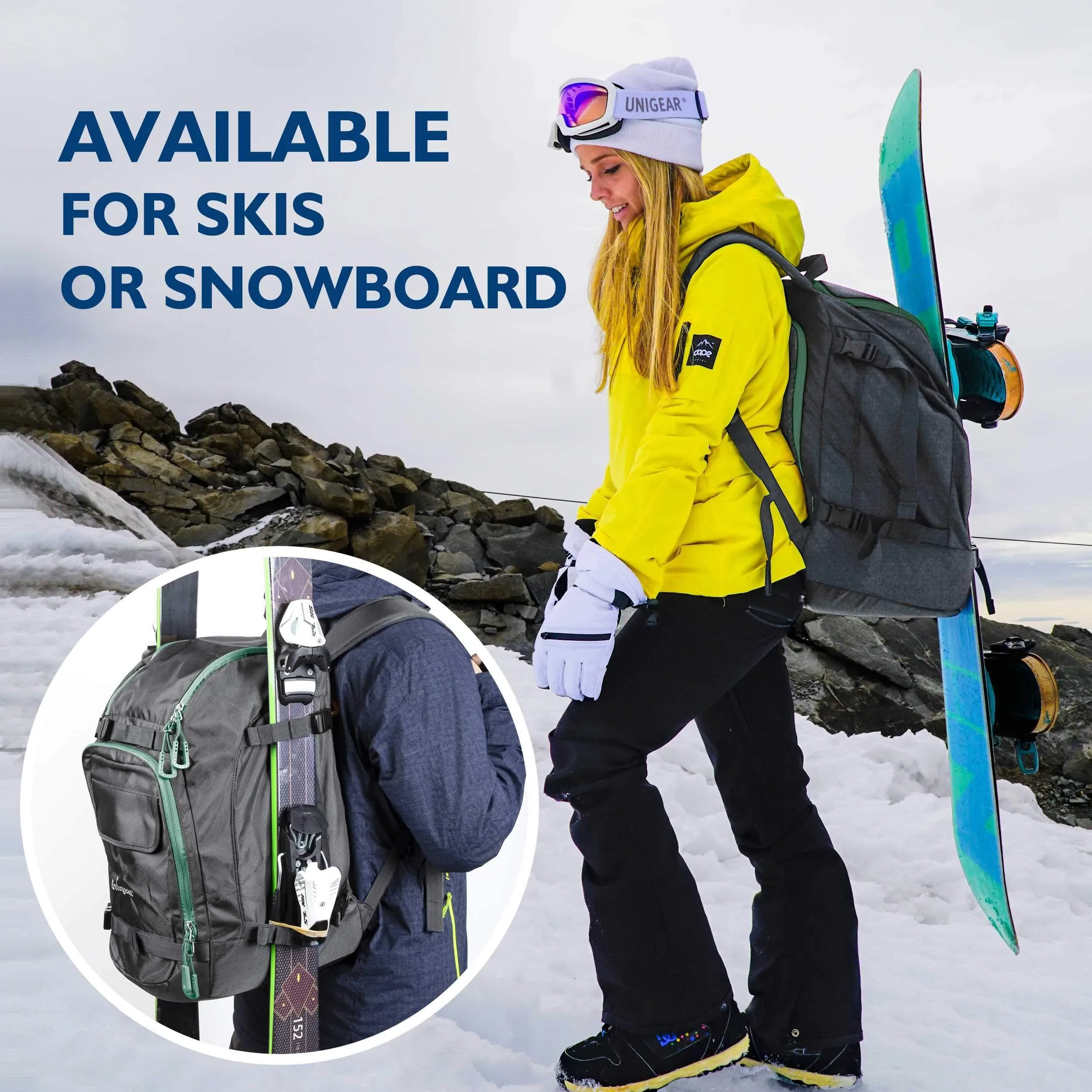 Unigear Ski Boot Bag, 55L Ski Boot Travel Backpack for Ski Helmet, Goggles, Gloves, Skis, Snowboard & Accessories (Gray)