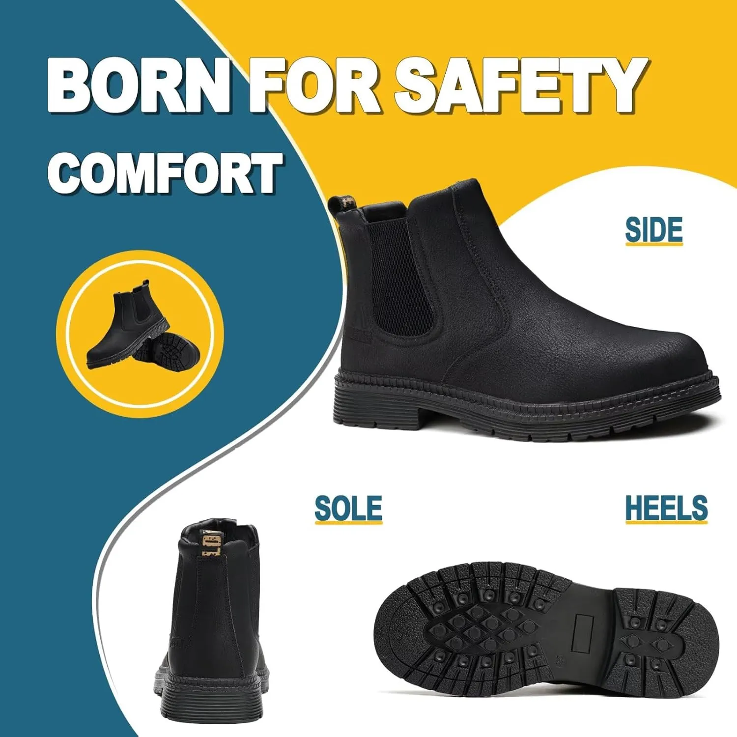 Unisex-Adults Steel Toe Chelsea Boots, Men's Industrial Construction Shoes, Waterproof, Lightweight, Comfortable, Non-slip Safety Boots