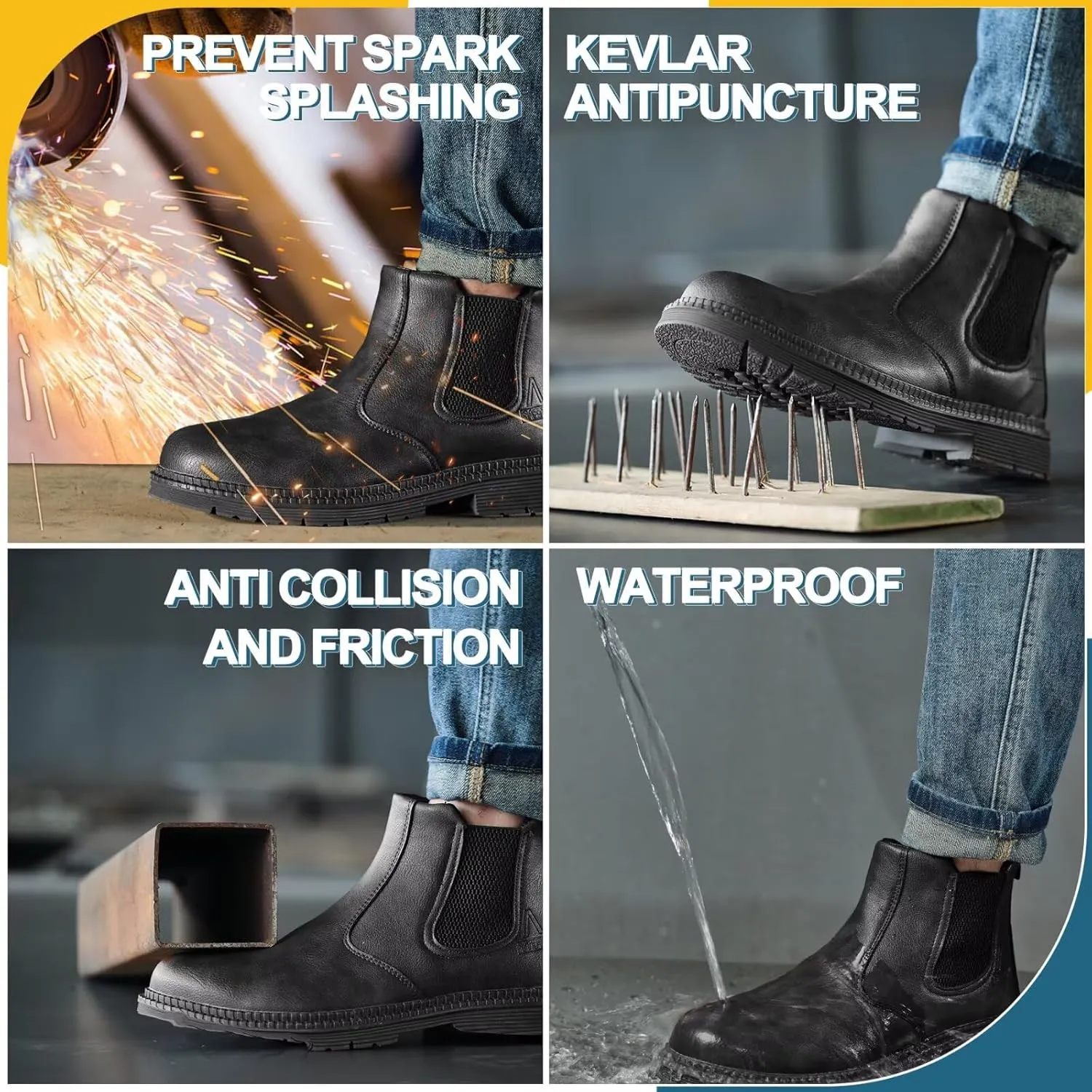 Unisex-Adults Steel Toe Chelsea Boots, Men's Industrial Construction Shoes, Waterproof, Lightweight, Comfortable, Non-slip Safety Boots