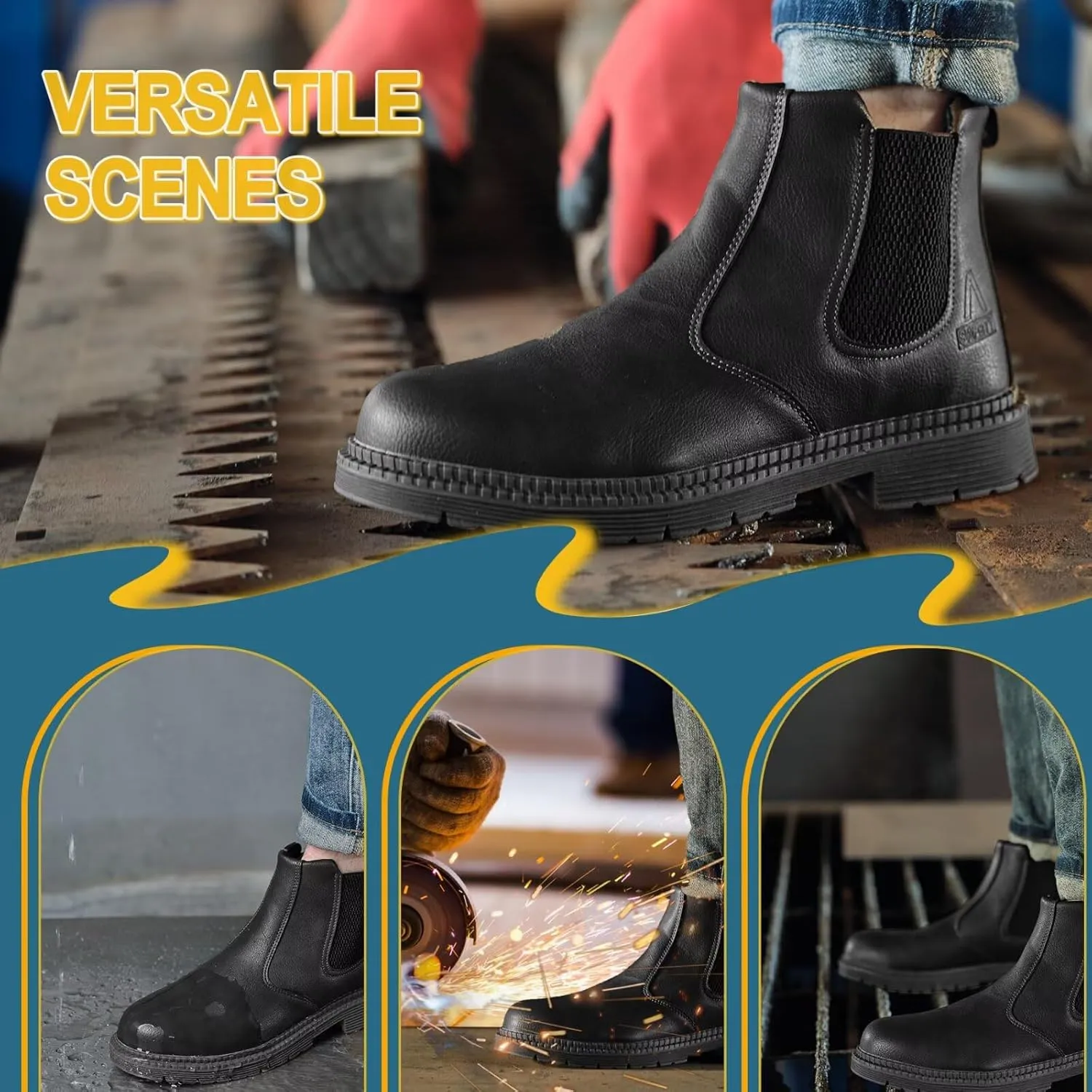 Unisex-Adults Steel Toe Chelsea Boots, Men's Industrial Construction Shoes, Waterproof, Lightweight, Comfortable, Non-slip Safety Boots