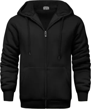 V VALANCH Men Hoodie Zip Up Winter Sherpa Lined Sweatshirt Heavyweight Thick Warm Fleece Jacket