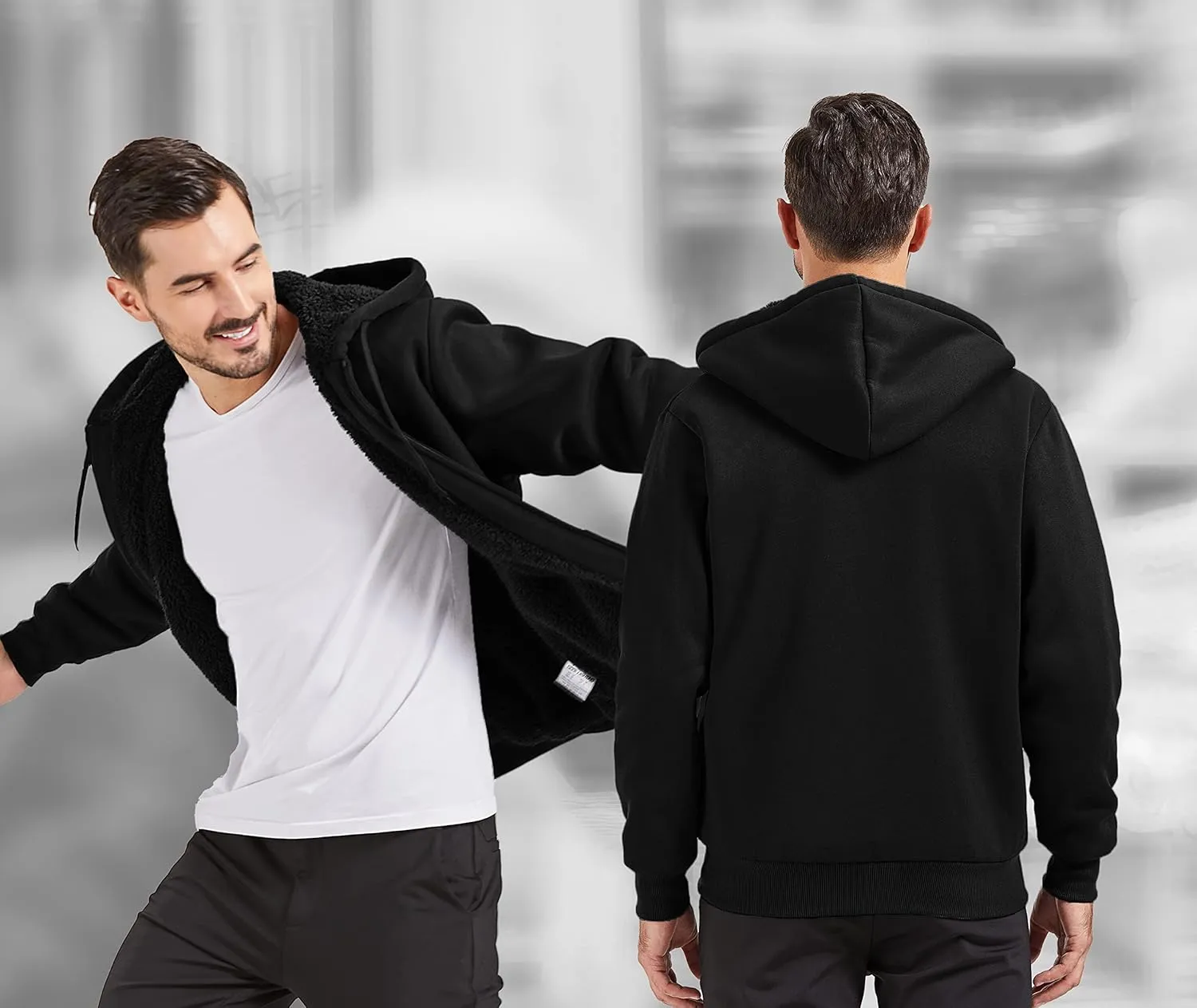 V VALANCH Men Hoodie Zip Up Winter Sherpa Lined Sweatshirt Heavyweight Thick Warm Fleece Jacket