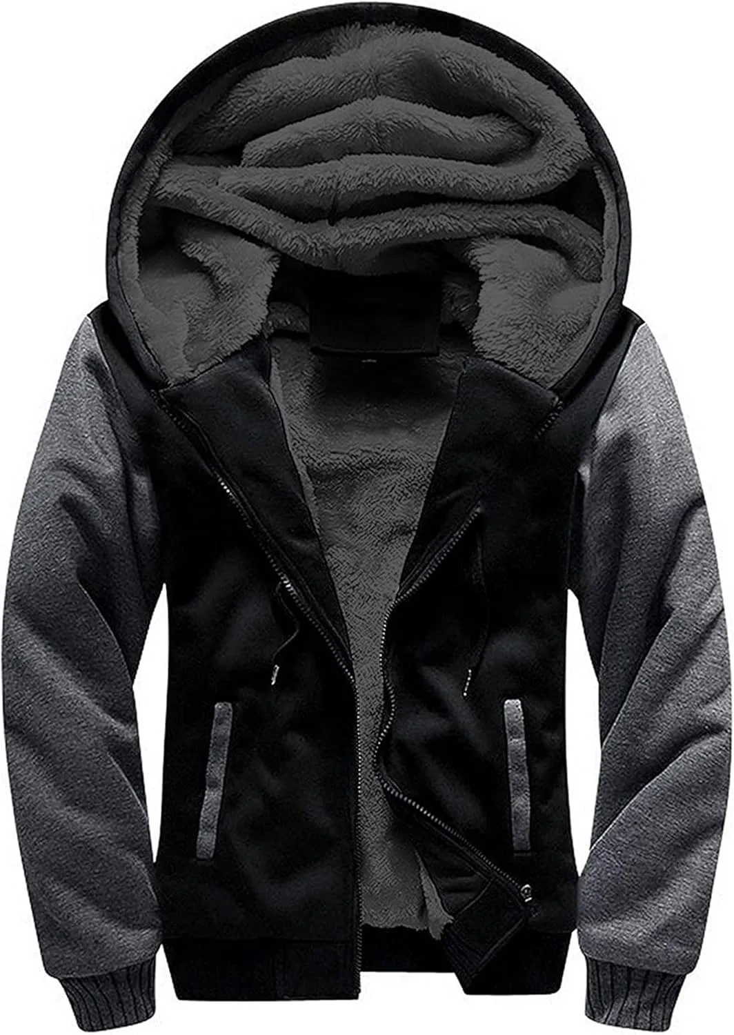 V VALANCH Men Hoodie Zip Up Winter Sherpa Lined Sweatshirt Heavyweight Thick Warm Fleece Jacket