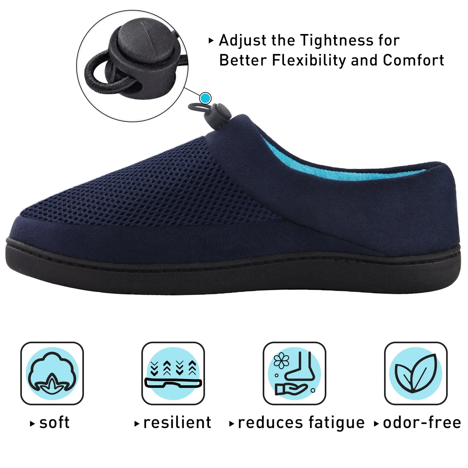 VONMAY Men's Slippers Memory Foam House Shoes Indoor Outdoor Adjustable Breathable Closed Back