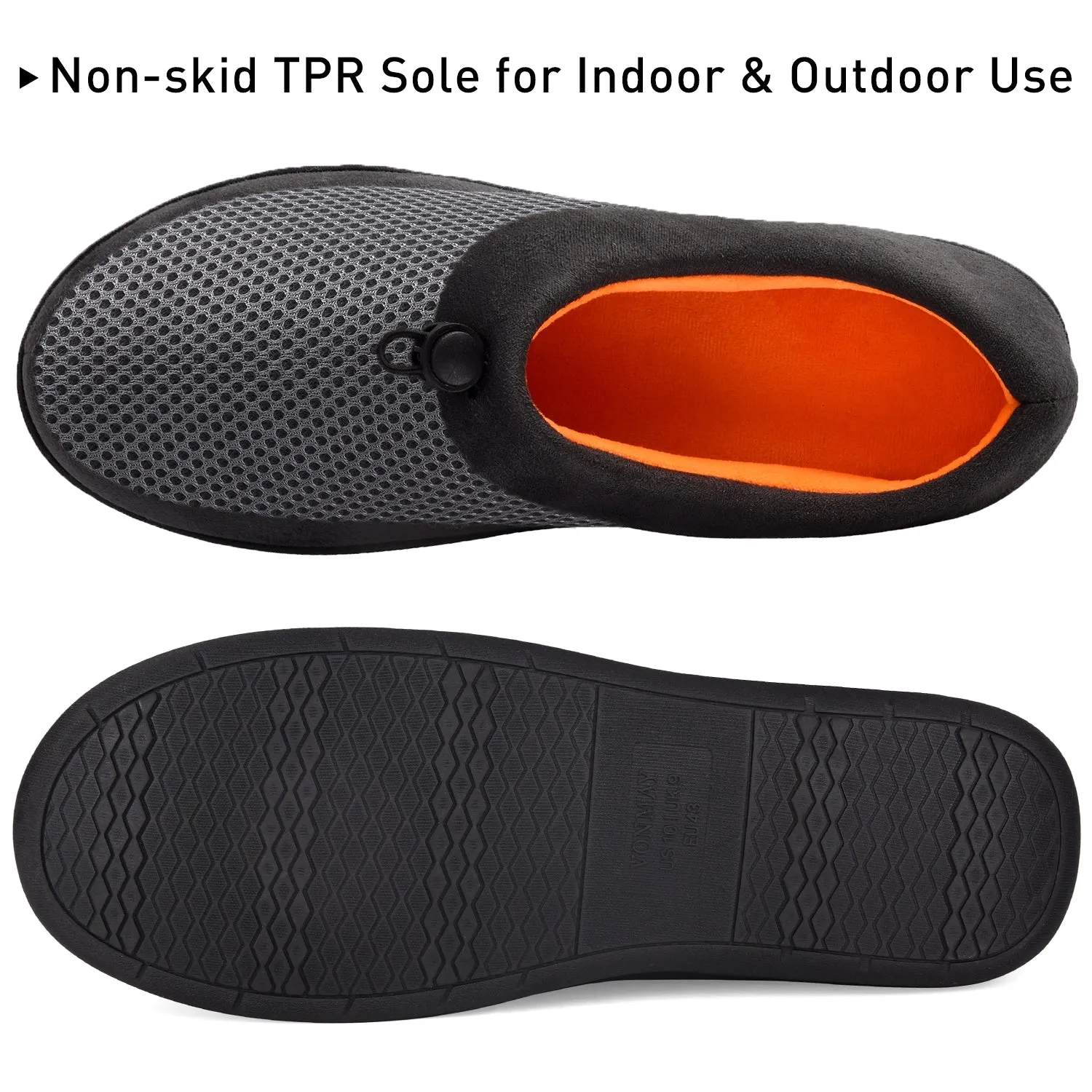 VONMAY Men's Slippers Memory Foam House Shoes Indoor Outdoor Adjustable Breathable Closed Back