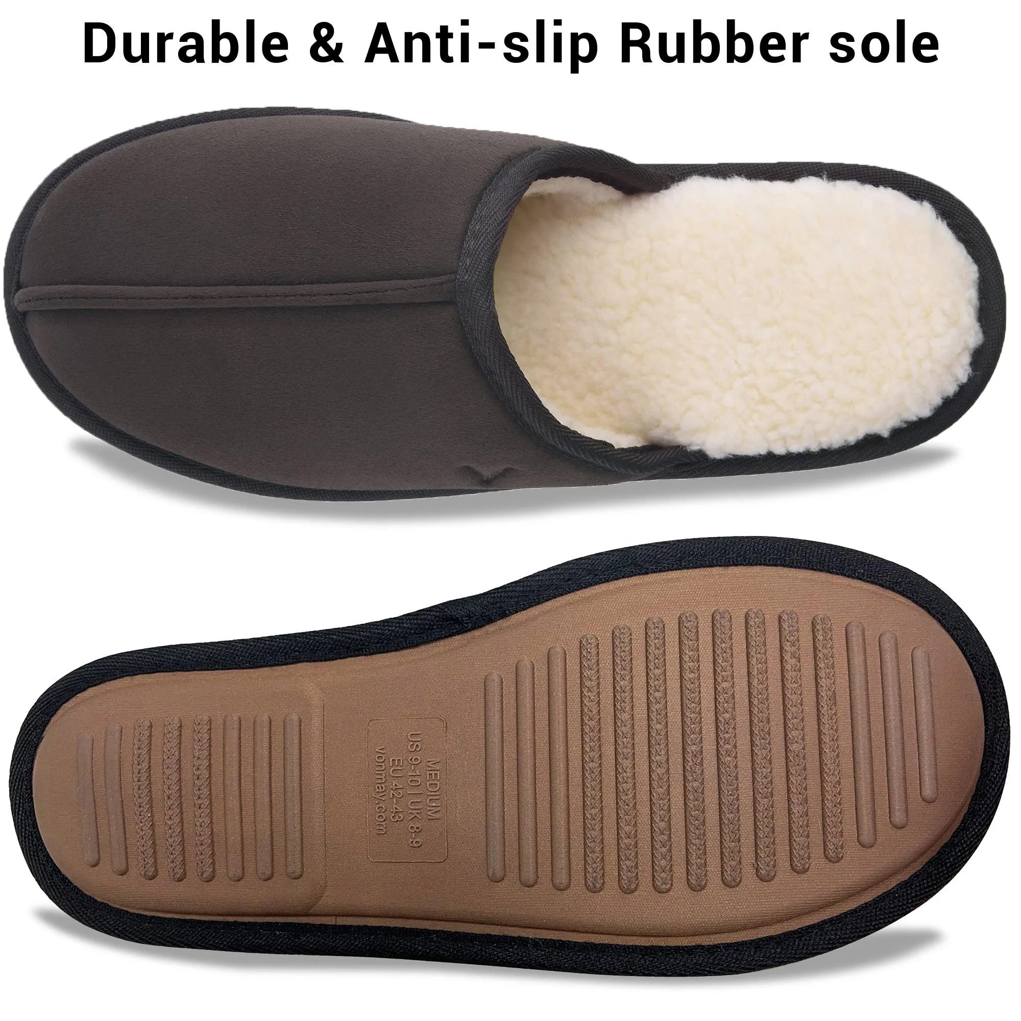 VONMAY Men's Suede Closed Toe Scuff Slipper Comfy Memory Foam Clog Lightweight Warm House Bedroom Shoes