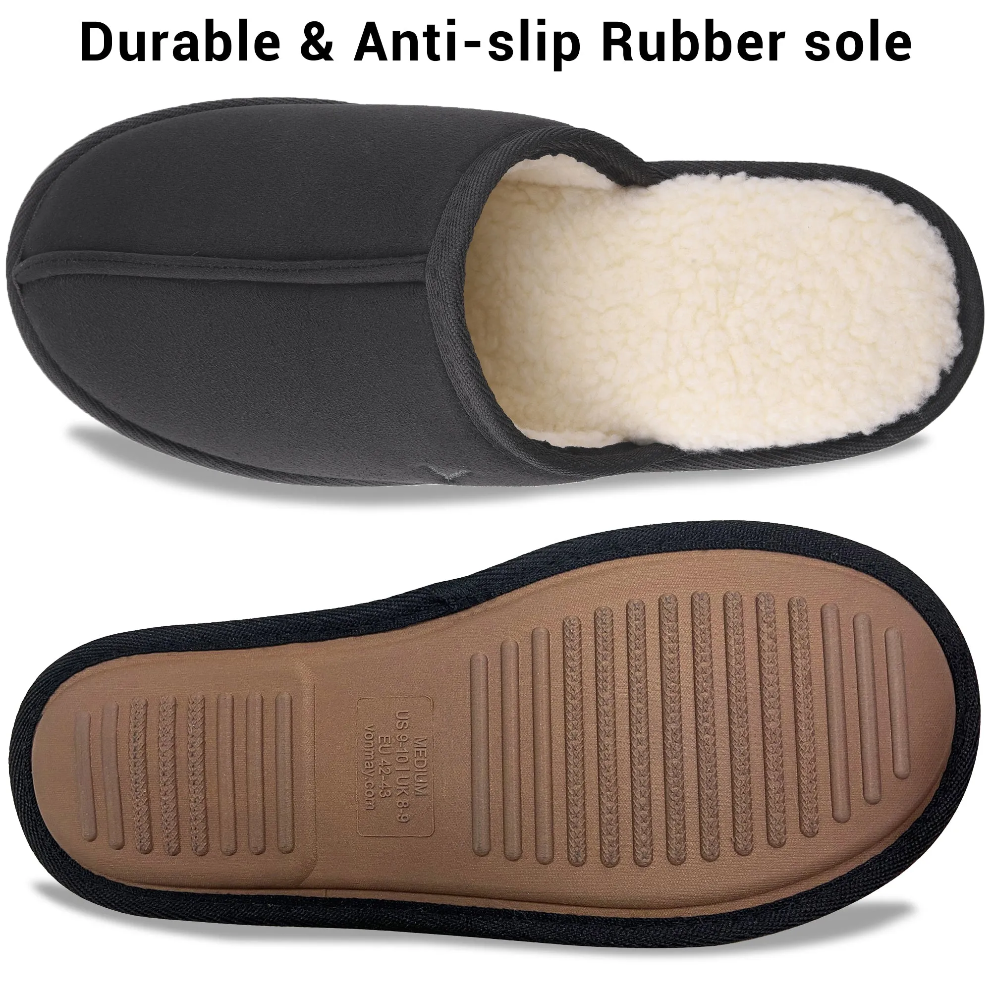 VONMAY Men's Suede Closed Toe Scuff Slipper Comfy Memory Foam Clog Lightweight Warm House Bedroom Shoes