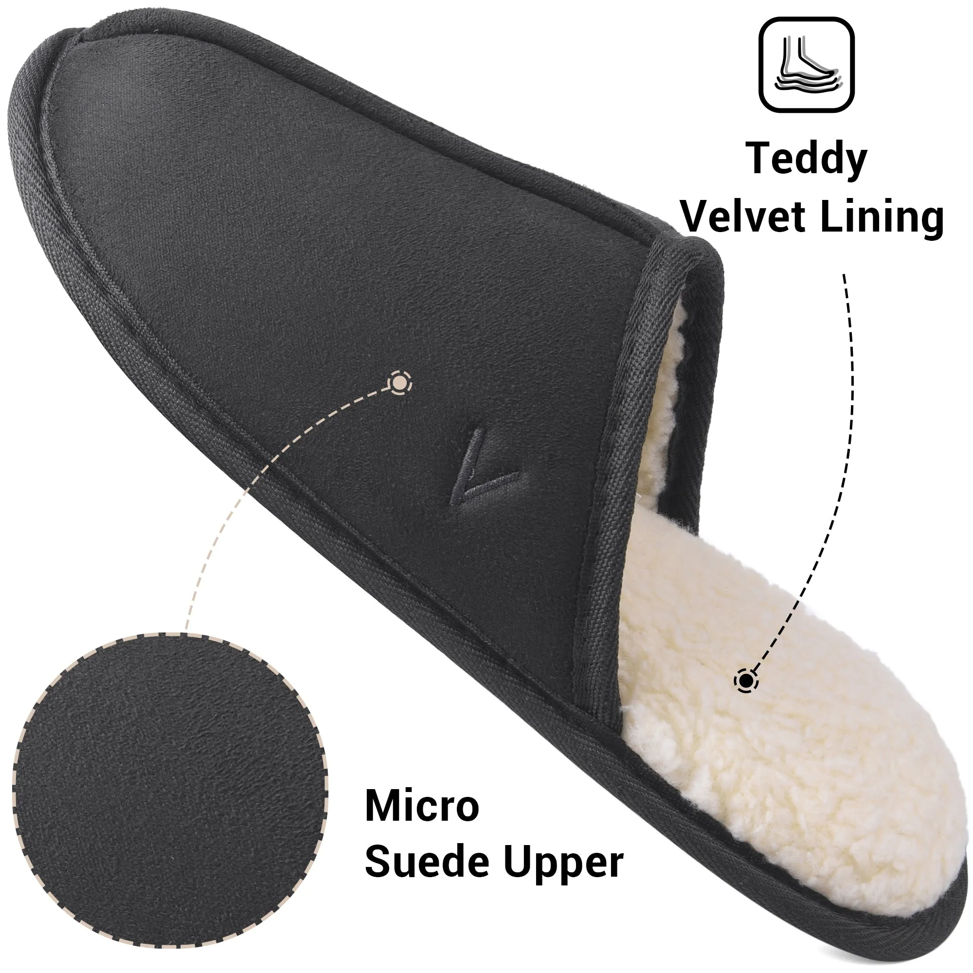 VONMAY Men's Suede Closed Toe Scuff Slipper Comfy Memory Foam Clog Lightweight Warm House Bedroom Shoes