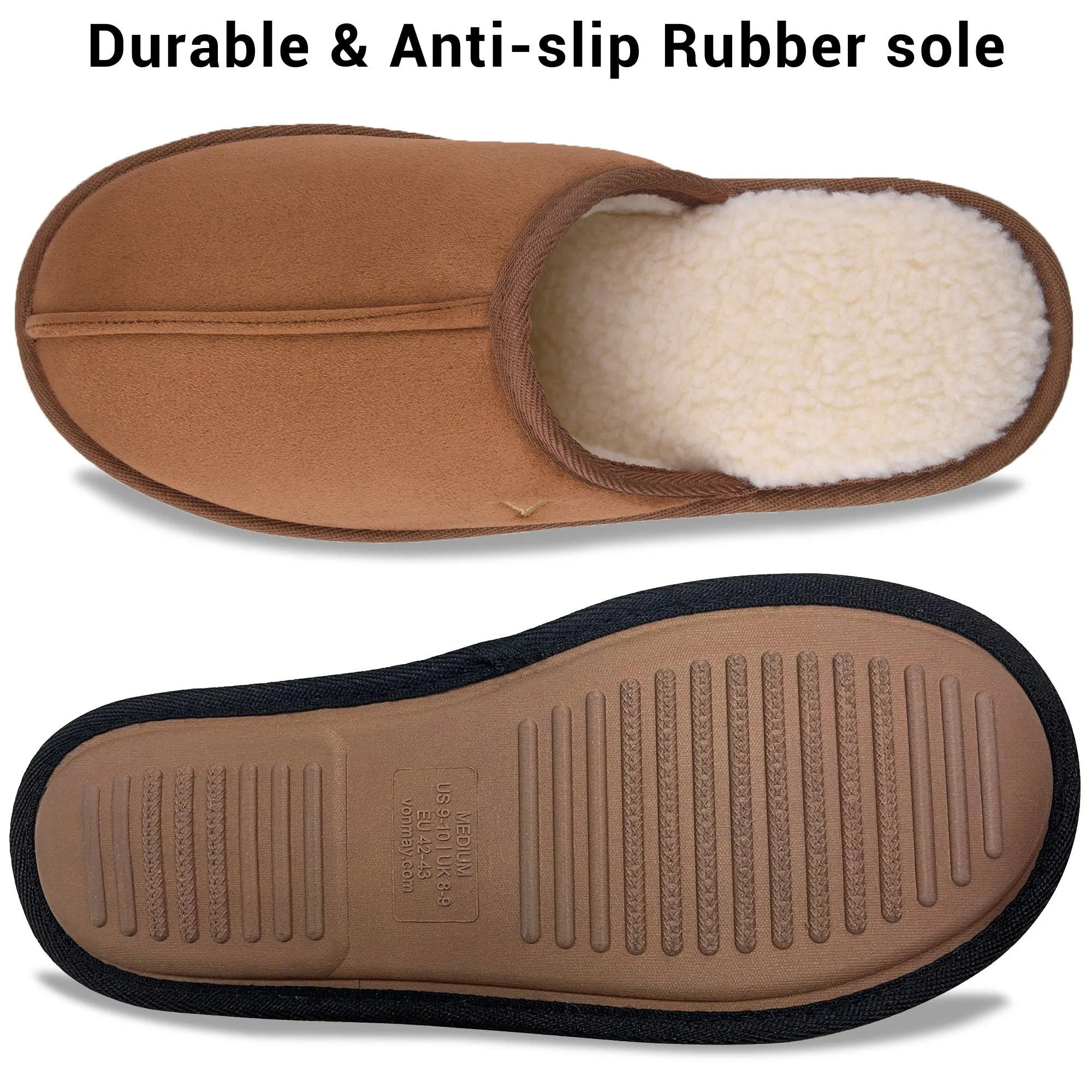 VONMAY Men's Suede Closed Toe Scuff Slipper Comfy Memory Foam Clog Lightweight Warm House Bedroom Shoes