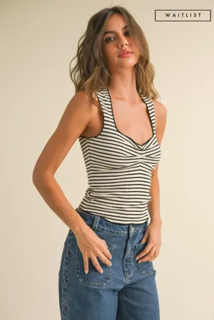 Waitlist 2/5 ♥ Morgan Sleeveless Stripe Print Knit Top Cream