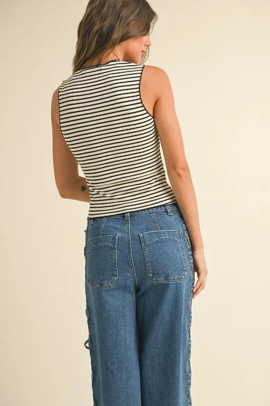 Waitlist 2/5 ♥ Morgan Sleeveless Stripe Print Knit Top Cream