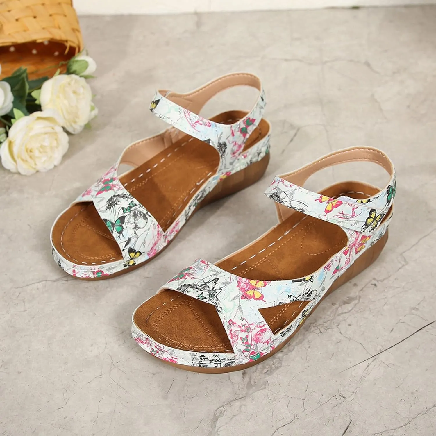 Wedges Shoes For Women Sandals With Arch Support Summer Walking Comfortable Sandals with Adjustable Strap Women's Soft Sole Sandal For Daily Wear Travl Friendly Shoes