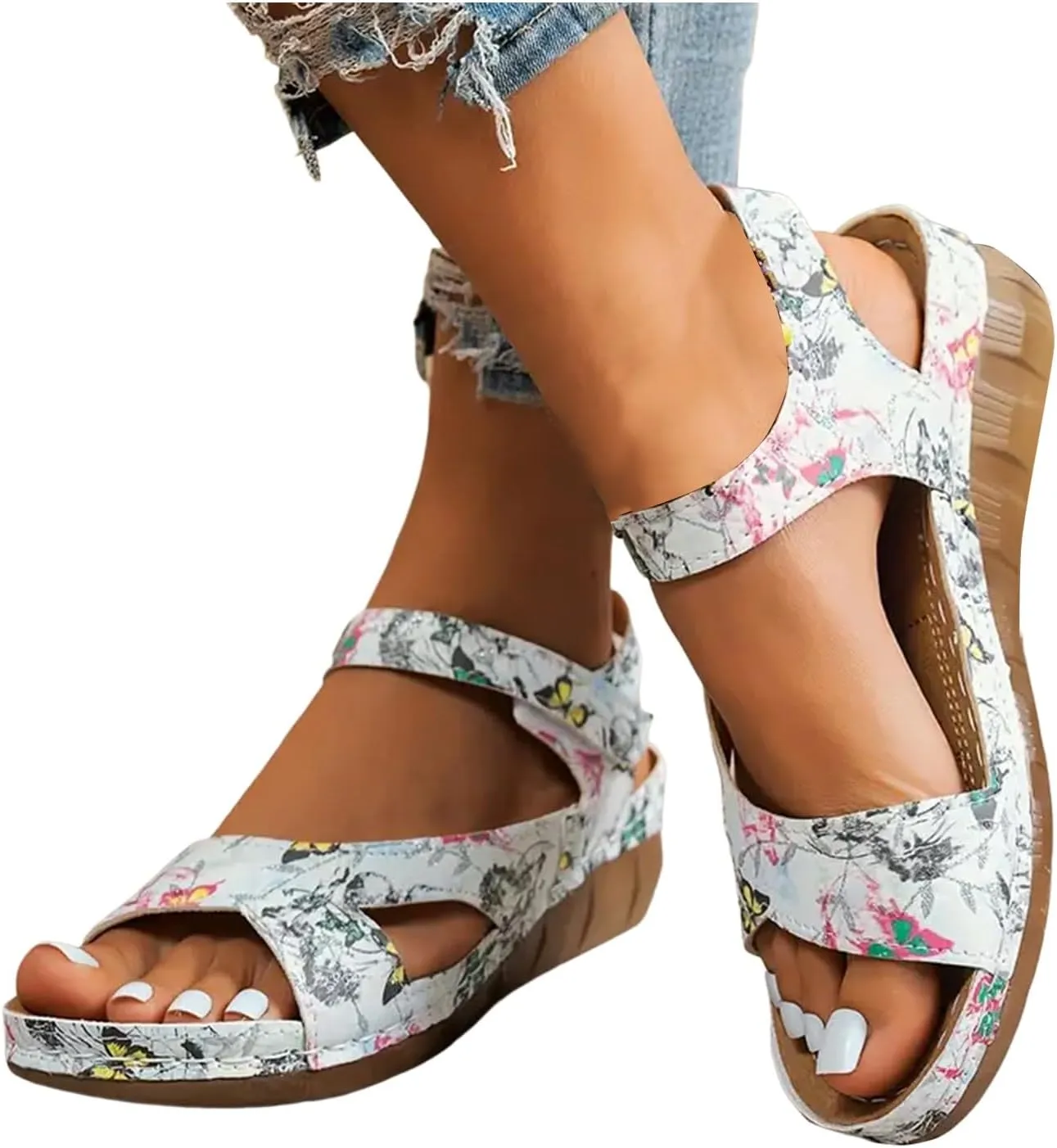 Wedges Shoes For Women Sandals With Arch Support Summer Walking Comfortable Sandals with Adjustable Strap Women's Soft Sole Sandal For Daily Wear Travl Friendly Shoes