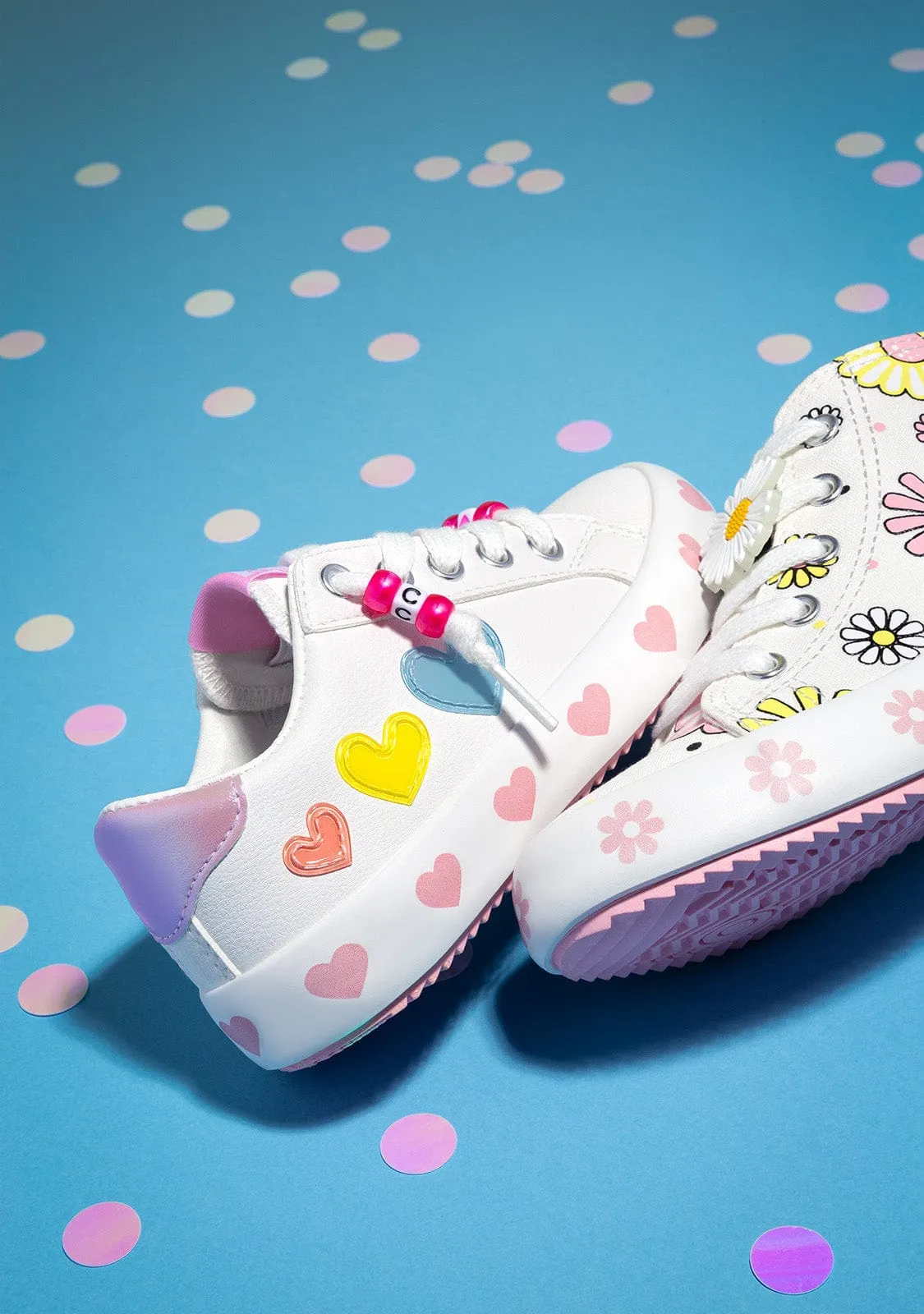 White Hearts Lace-Up Sneakers