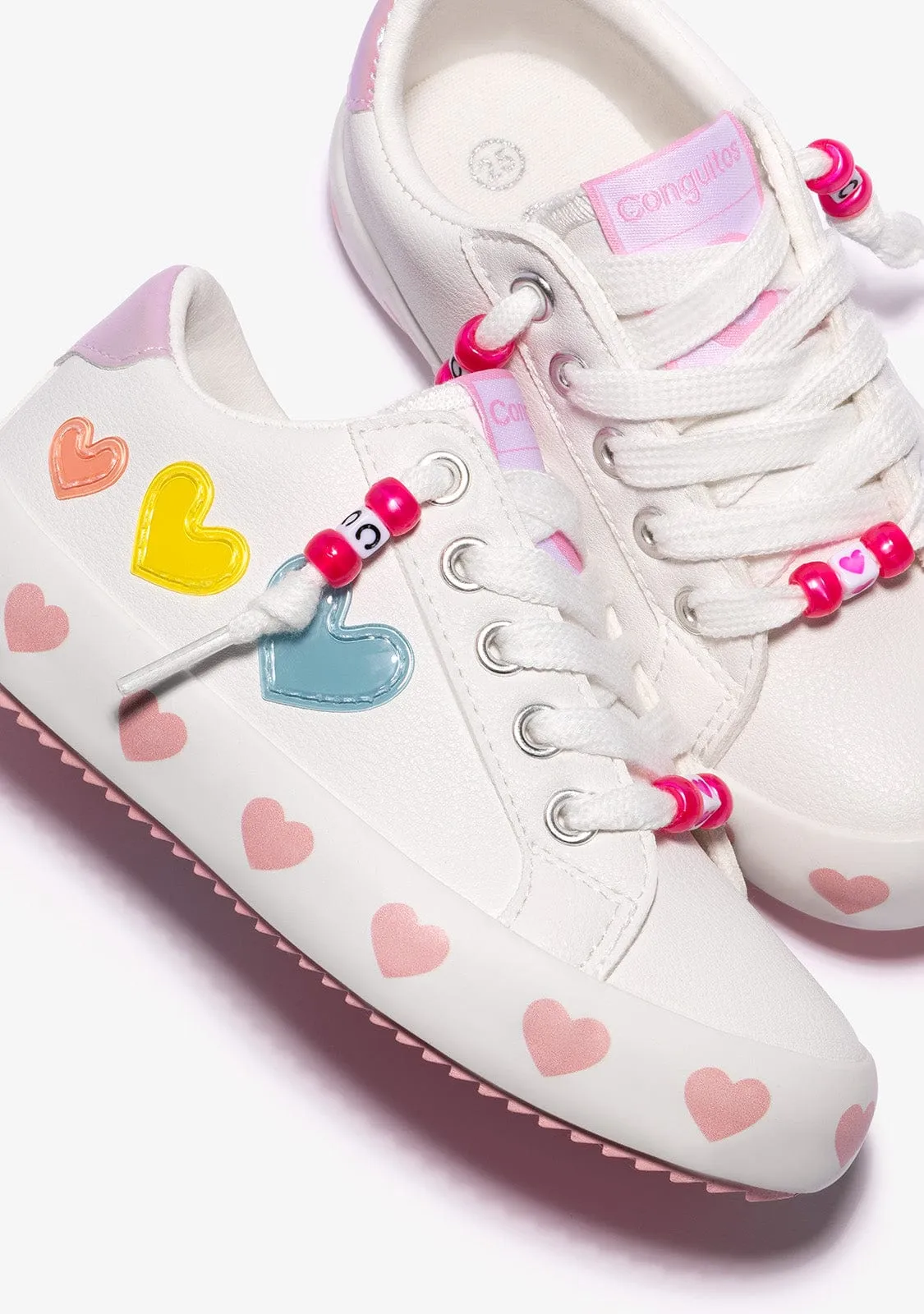 White Hearts Lace-Up Sneakers