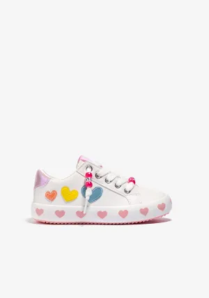 White Hearts Lace-Up Sneakers