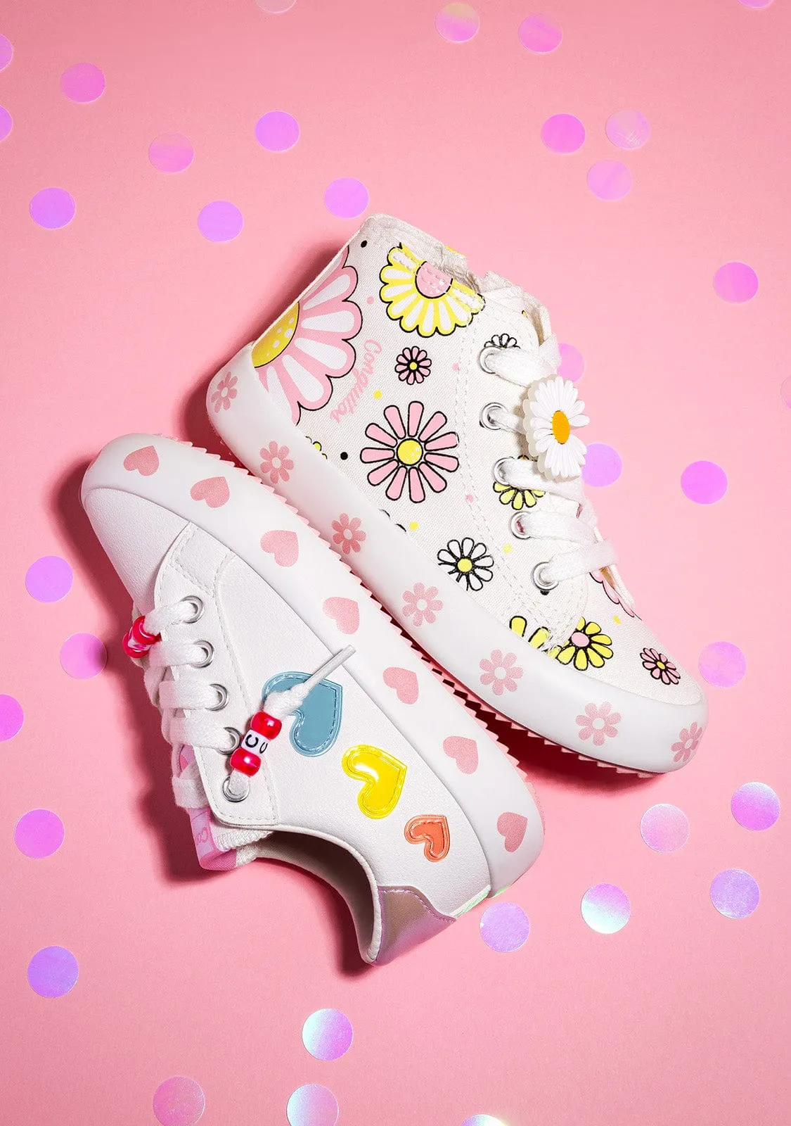 White Hearts Lace-Up Sneakers