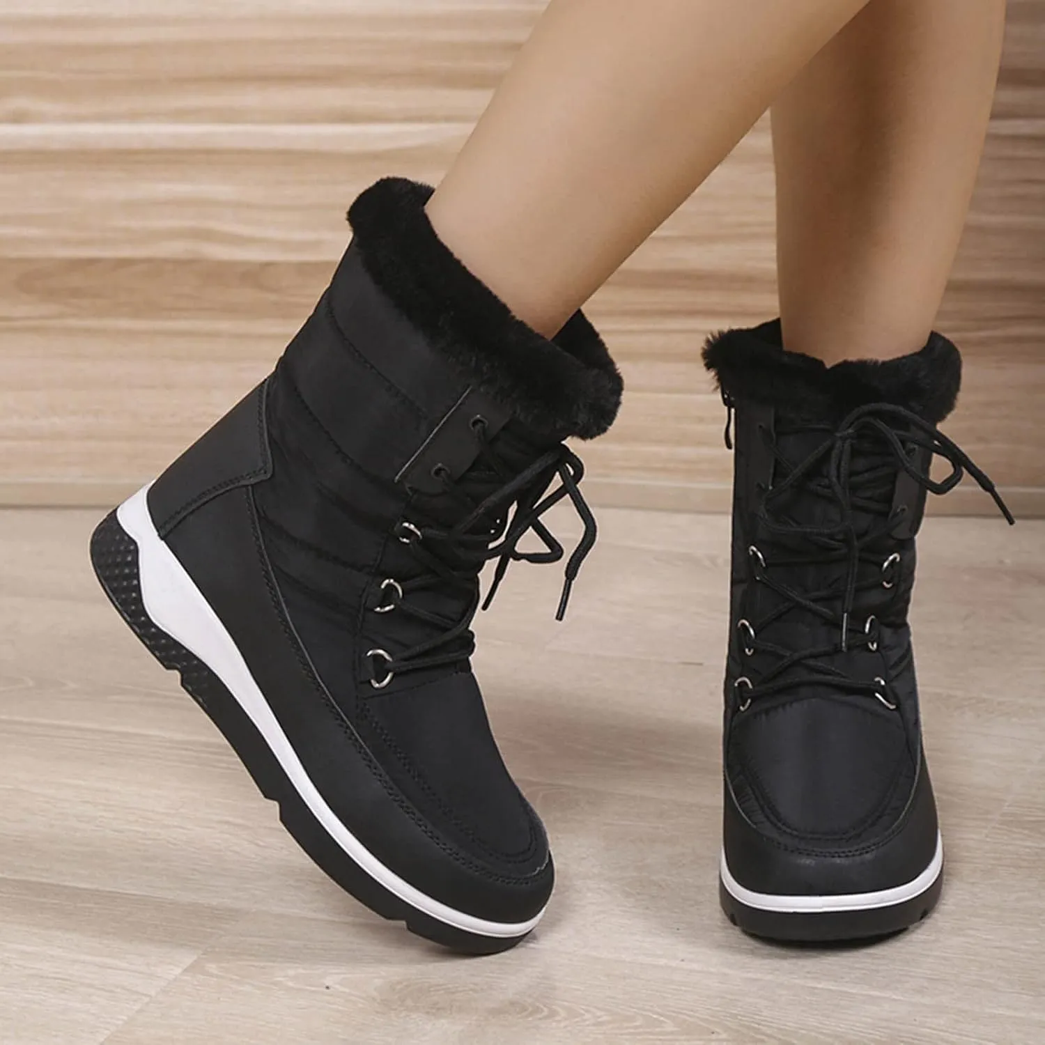 Wide Width Snow Boots for Women Plus Size Winter Walking Boots for Women Waterproof Women's Boots Winter Womens Winter Snow Boots Warm Fur Lined Anti-Slip Botas Contra El Agua Para Mujer De Trabajo