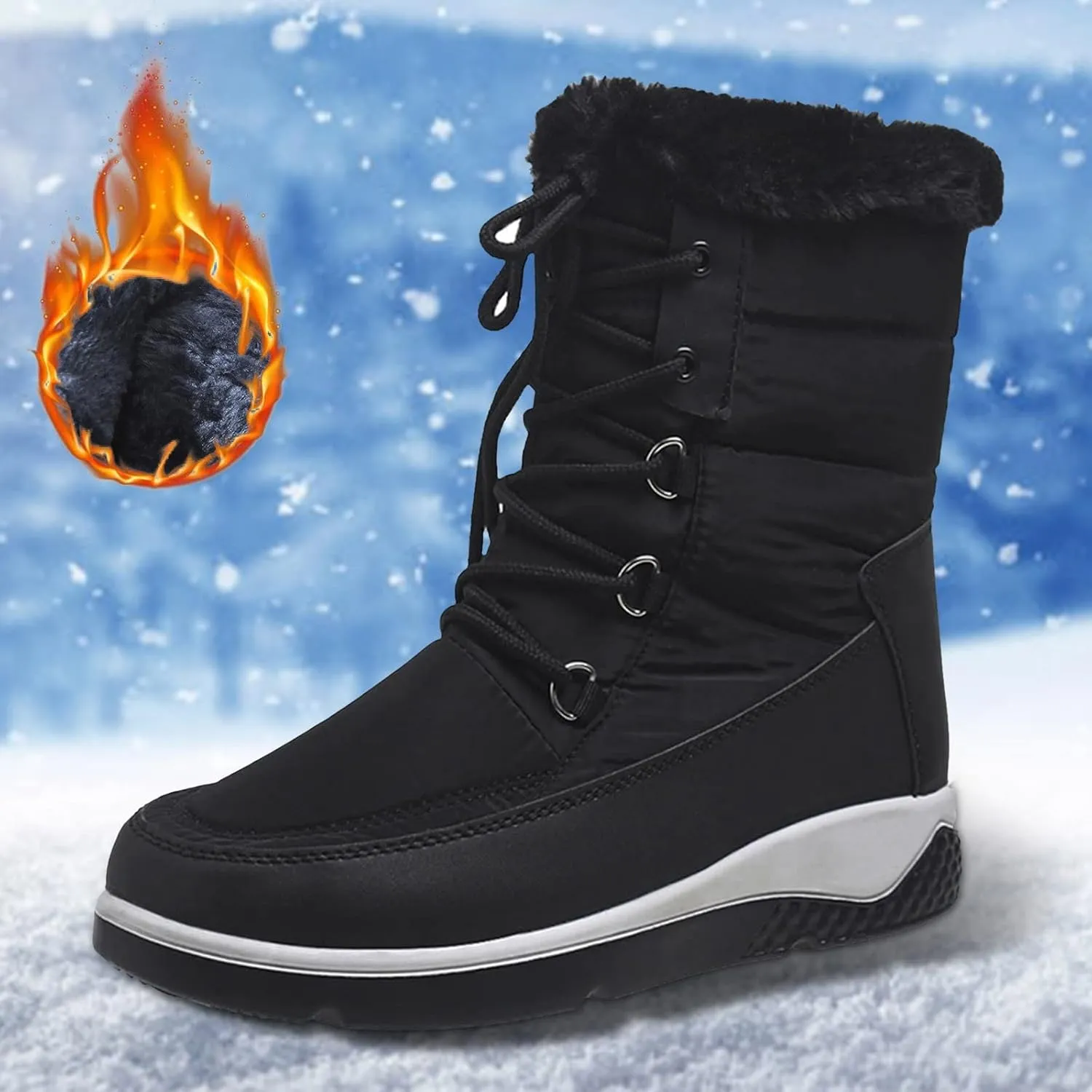 Wide Width Snow Boots for Women Plus Size Winter Walking Boots for Women Waterproof Women's Boots Winter Womens Winter Snow Boots Warm Fur Lined Anti-Slip Botas Contra El Agua Para Mujer De Trabajo