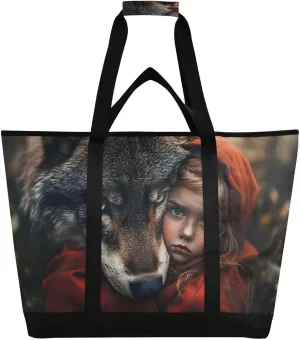 Woman Hat Red Large Insulated Tote Bag for Grocery Shopping Reusable Tote Bags for Women Men, Cooler Bag with Zippered Top & Handles for Beach Picnic Travel