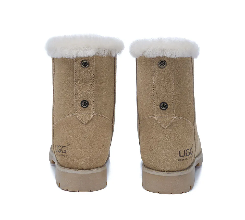 Women Fashion Boots Wool Lace Up Ankle Boots Jean