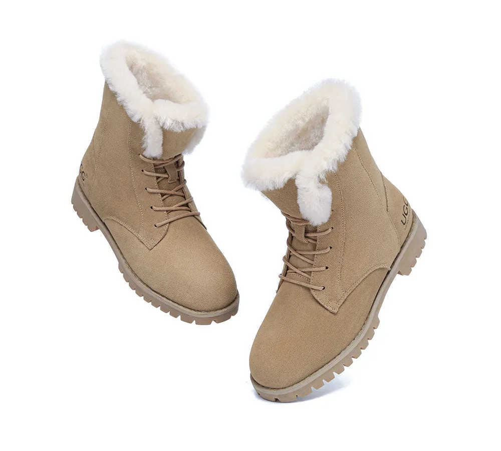 Women Fashion Boots Wool Lace Up Ankle Boots Jean