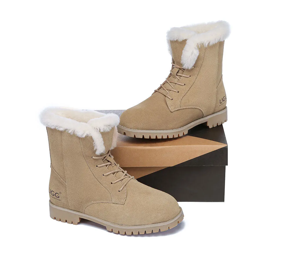 Women Fashion Boots Wool Lace Up Ankle Boots Jean