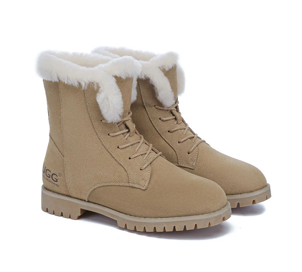 Women Fashion Boots Wool Lace Up Ankle Boots Jean