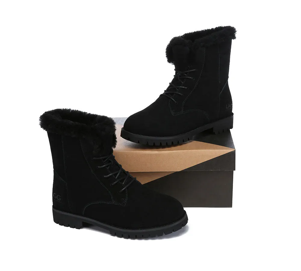 Women Fashion Boots Wool Lace Up Ankle Boots Jean