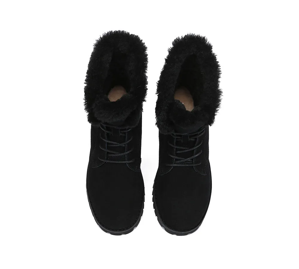 Women Fashion Boots Wool Lace Up Ankle Boots Jean