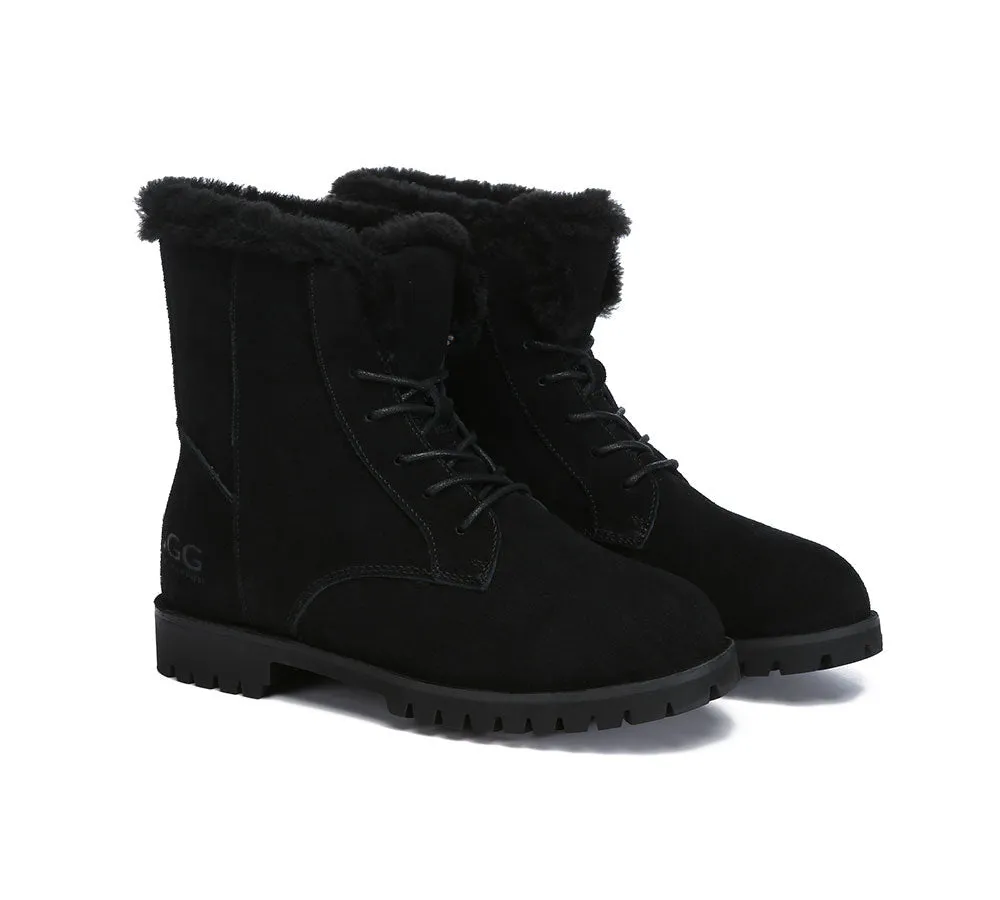 Women Fashion Boots Wool Lace Up Ankle Boots Jean