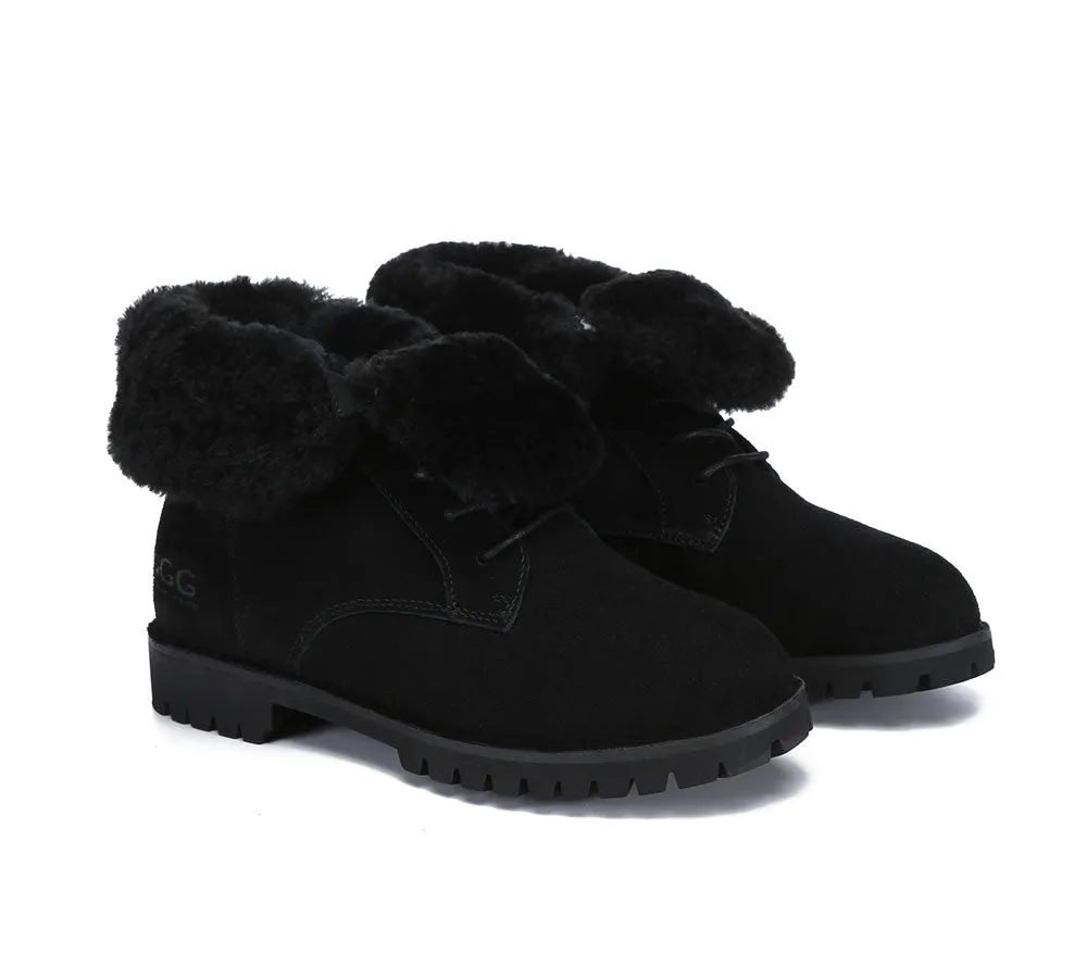 Women Fashion Boots Wool Lace Up Ankle Boots Jean